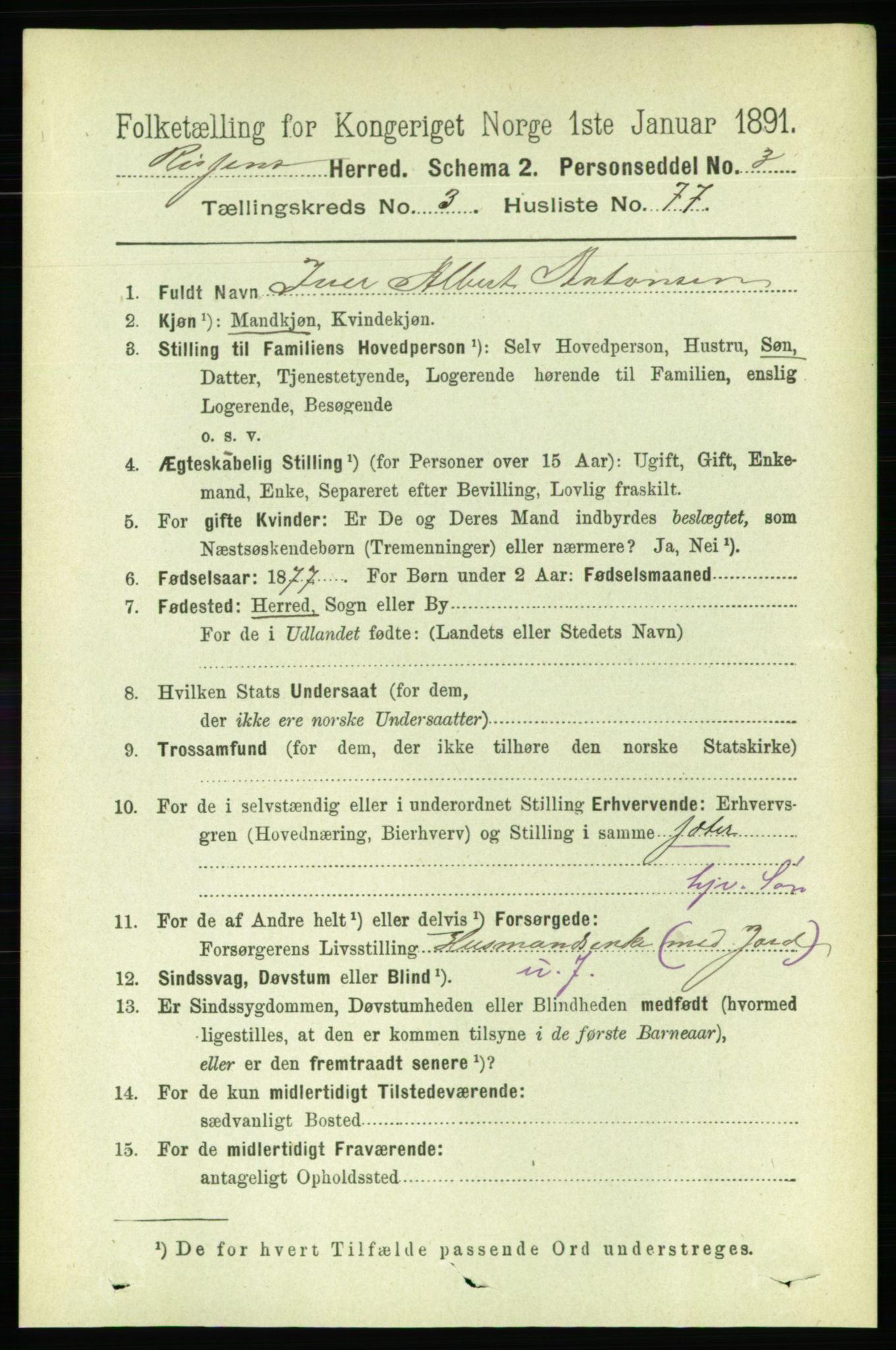 RA, 1891 census for 1624 Rissa, 1891, p. 2065