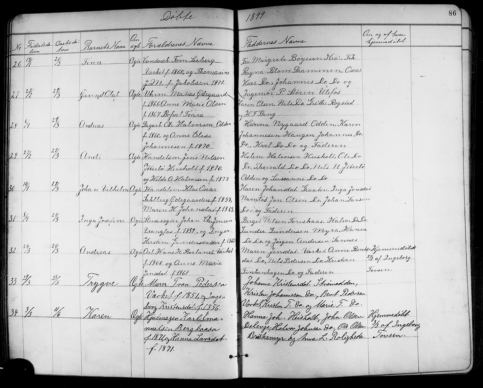 Holla kirkebøker, SAKO/A-272/G/Ga/L0005: Parish register (copy) no. I 5, 1891-1917, p. 86