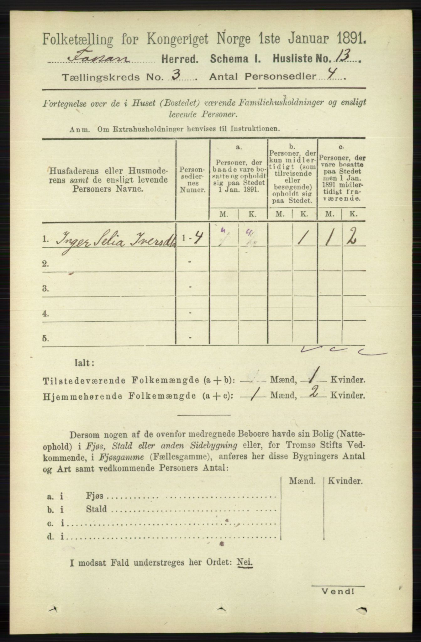 RA, 1891 census for 1129 Forsand, 1891, p. 311