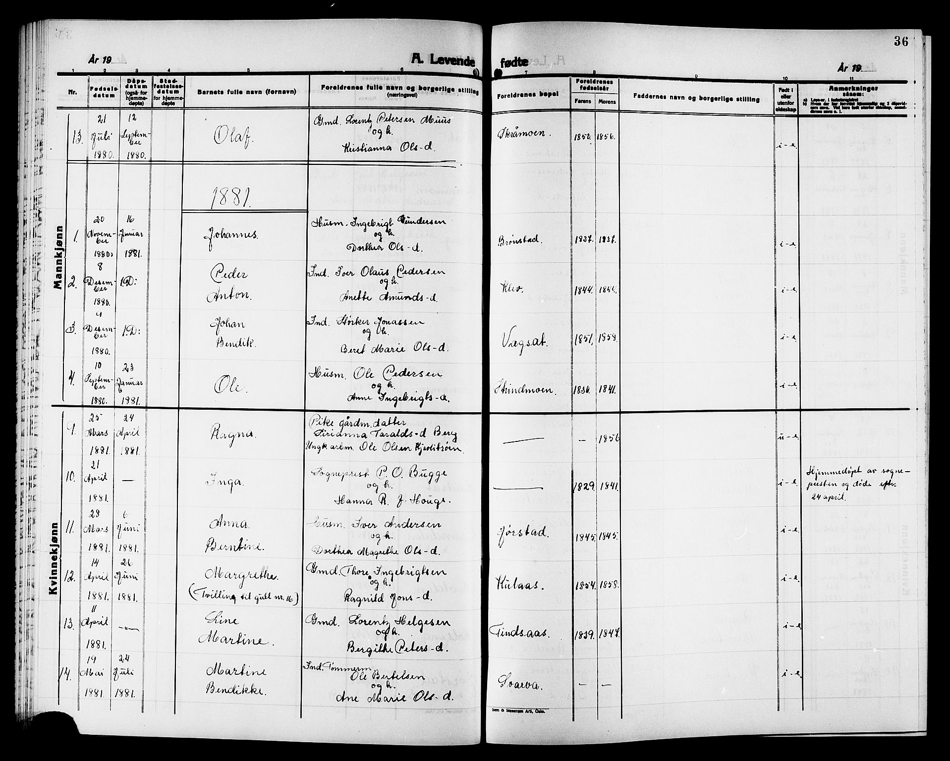 Ministerialprotokoller, klokkerbøker og fødselsregistre - Nord-Trøndelag, AV/SAT-A-1458/749/L0486: Parish register (official) no. 749D02, 1873-1887, p. 36