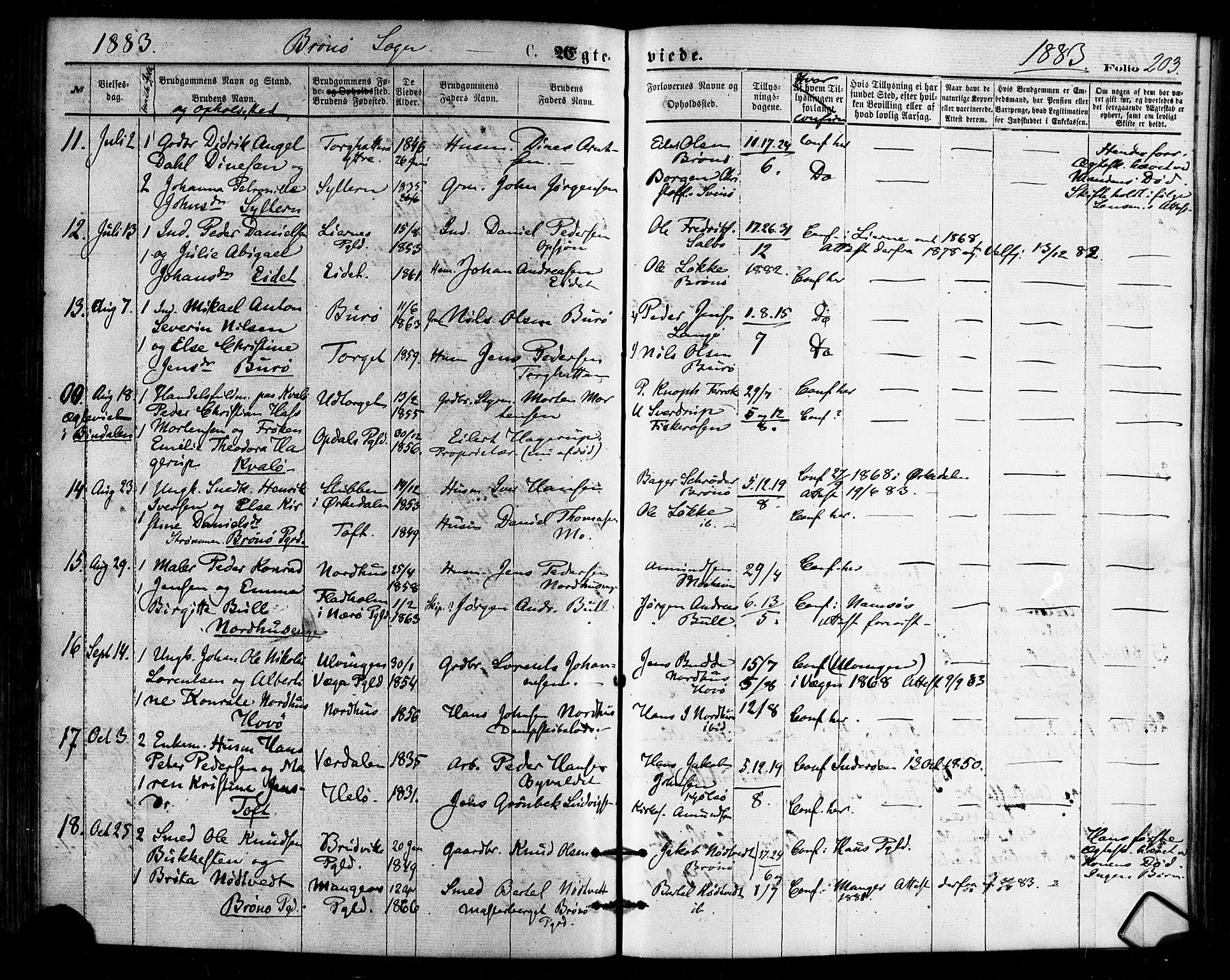 Ministerialprotokoller, klokkerbøker og fødselsregistre - Nordland, SAT/A-1459/813/L0199: Parish register (official) no. 813A09, 1875-1885, p. 203