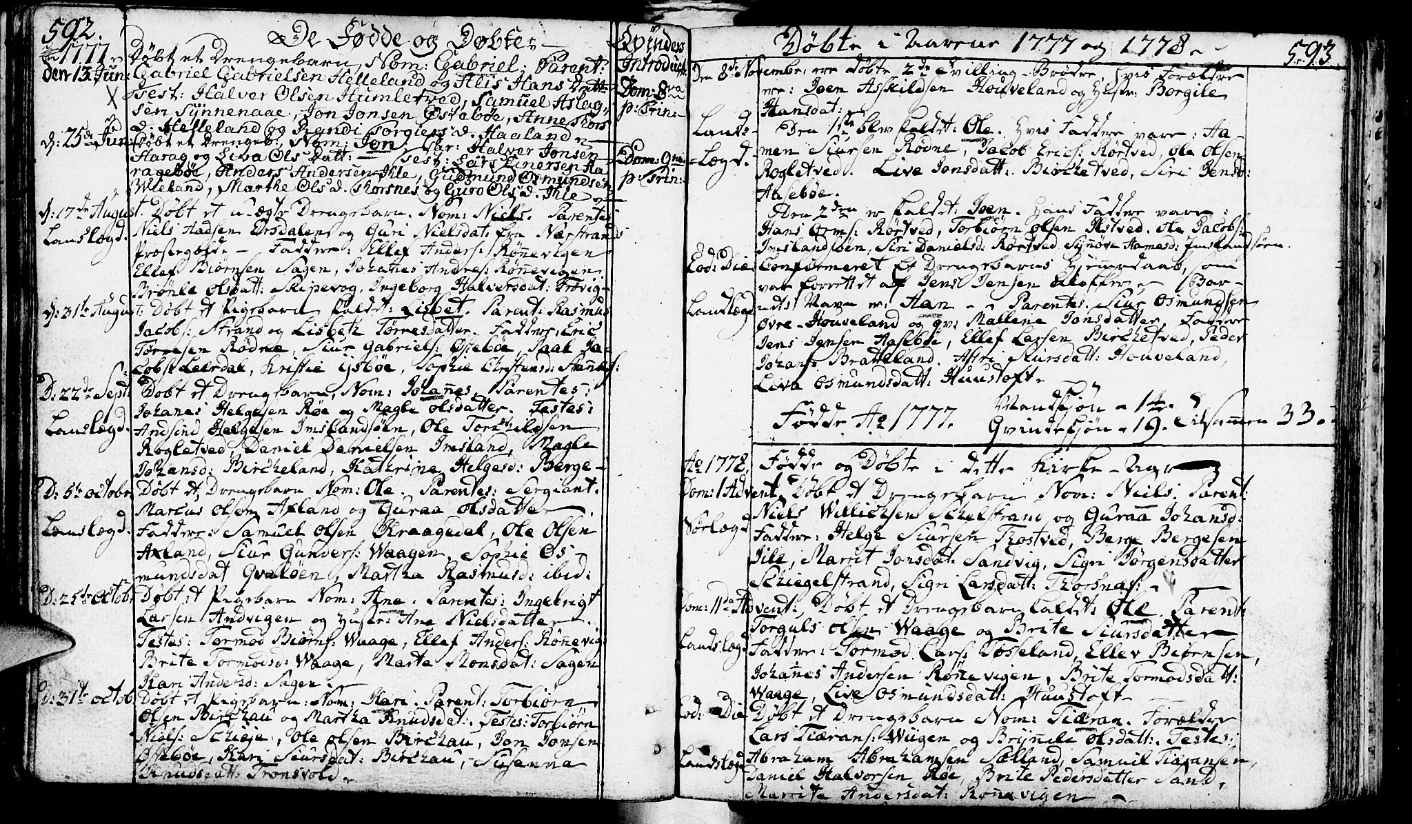 Vikedal sokneprestkontor, AV/SAST-A-101840/01/IV: Parish register (official) no. A 1, 1737-1778, p. 592-593