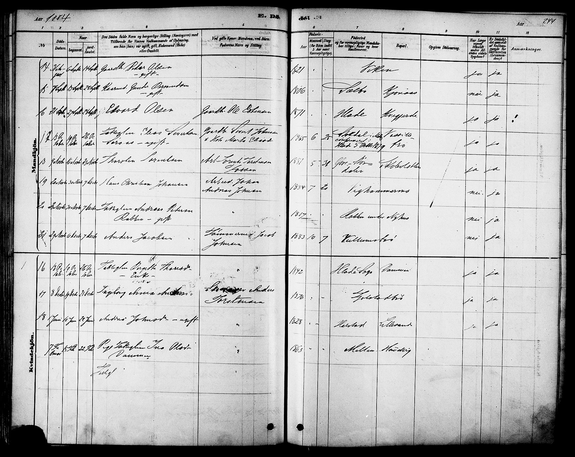 Ministerialprotokoller, klokkerbøker og fødselsregistre - Sør-Trøndelag, AV/SAT-A-1456/616/L0410: Parish register (official) no. 616A07, 1878-1893, p. 244