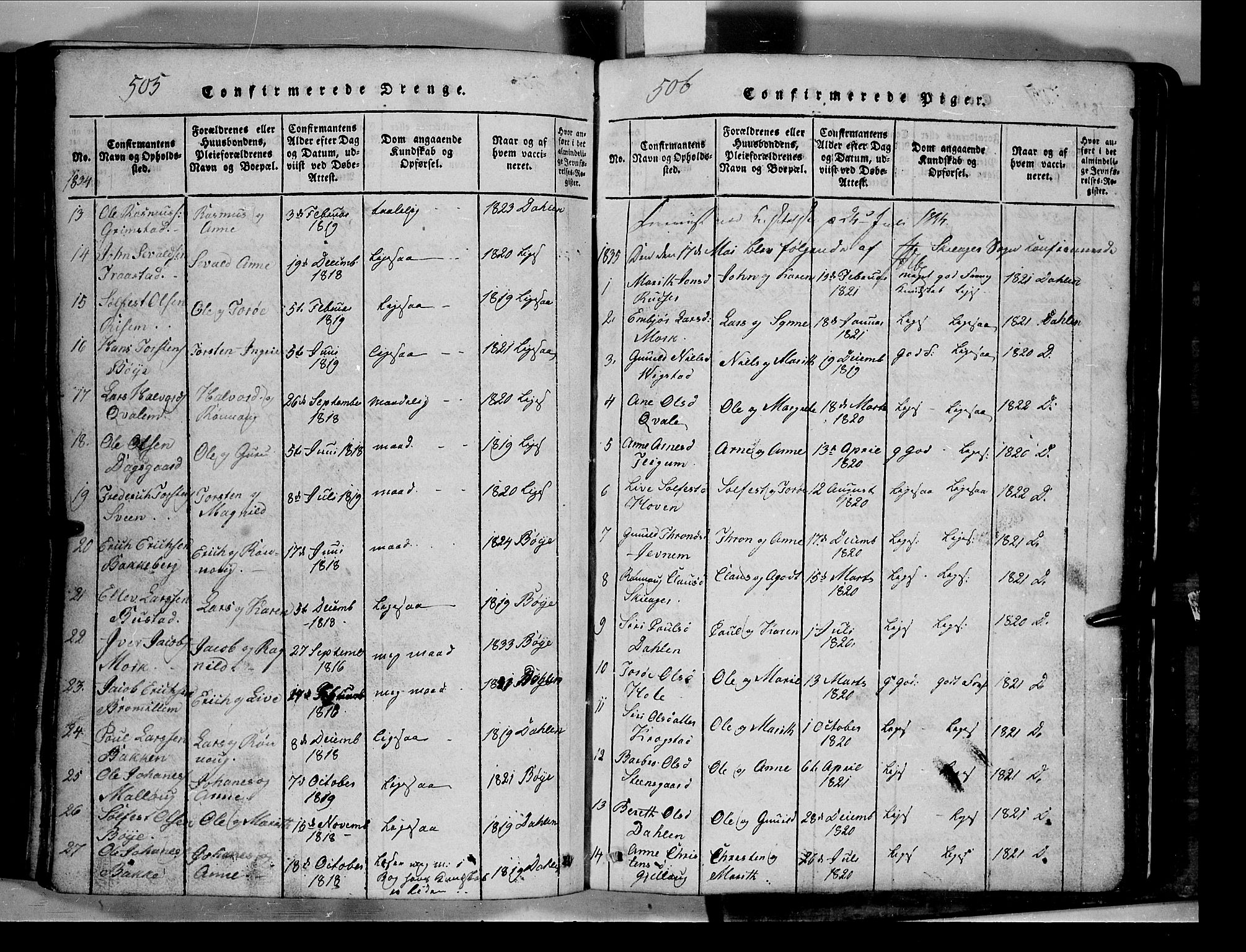 Lom prestekontor, AV/SAH-PREST-070/L/L0003: Parish register (copy) no. 3, 1815-1844, p. 505-506