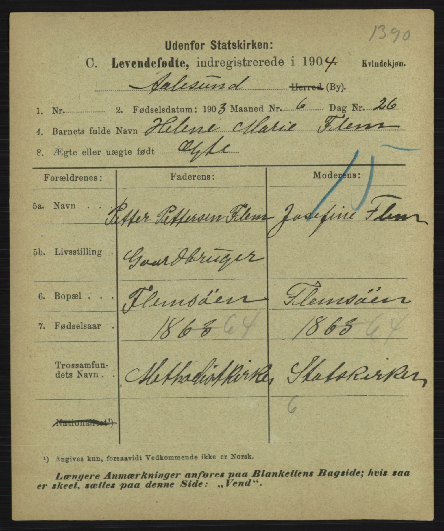 Statistisk sentralbyrå, Sosiodemografiske emner, Befolkning, AV/RA-S-2228/D/Df/Dfa/Dfab/L0016: Romsdals amt: Fødte, gifte, døde., 1904, p. 479