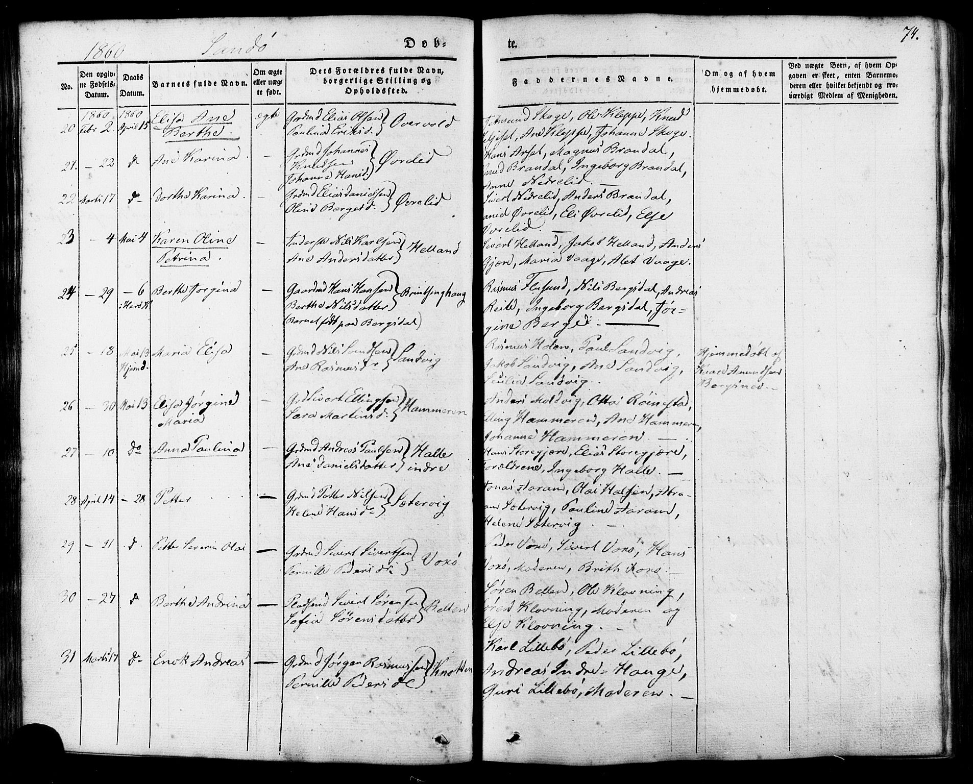 Ministerialprotokoller, klokkerbøker og fødselsregistre - Møre og Romsdal, AV/SAT-A-1454/503/L0034: Parish register (official) no. 503A02, 1841-1884, p. 74