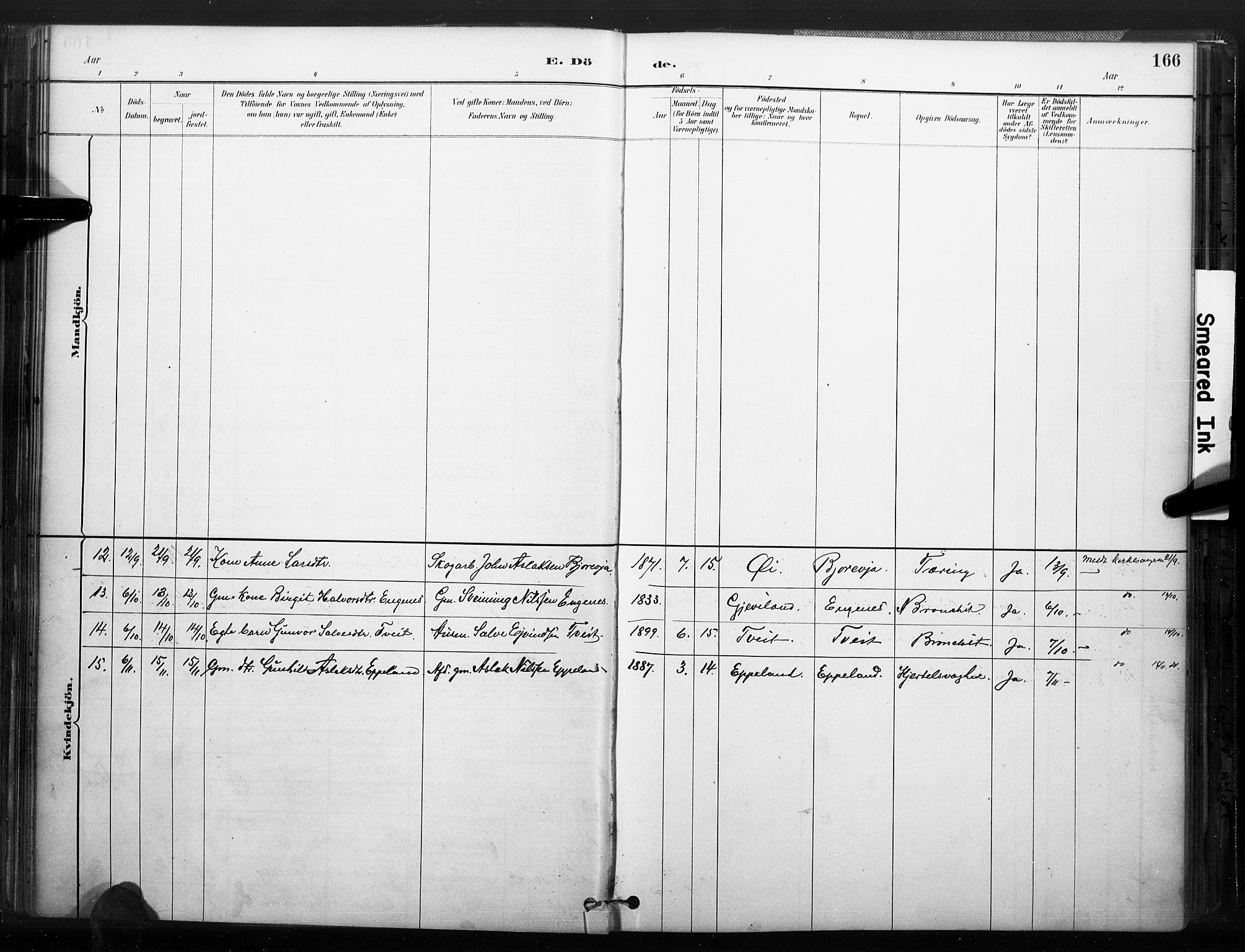 Åmli sokneprestkontor, AV/SAK-1111-0050/F/Fa/Fac/L0010: Parish register (official) no. A 10 /1, 1885-1899, p. 166