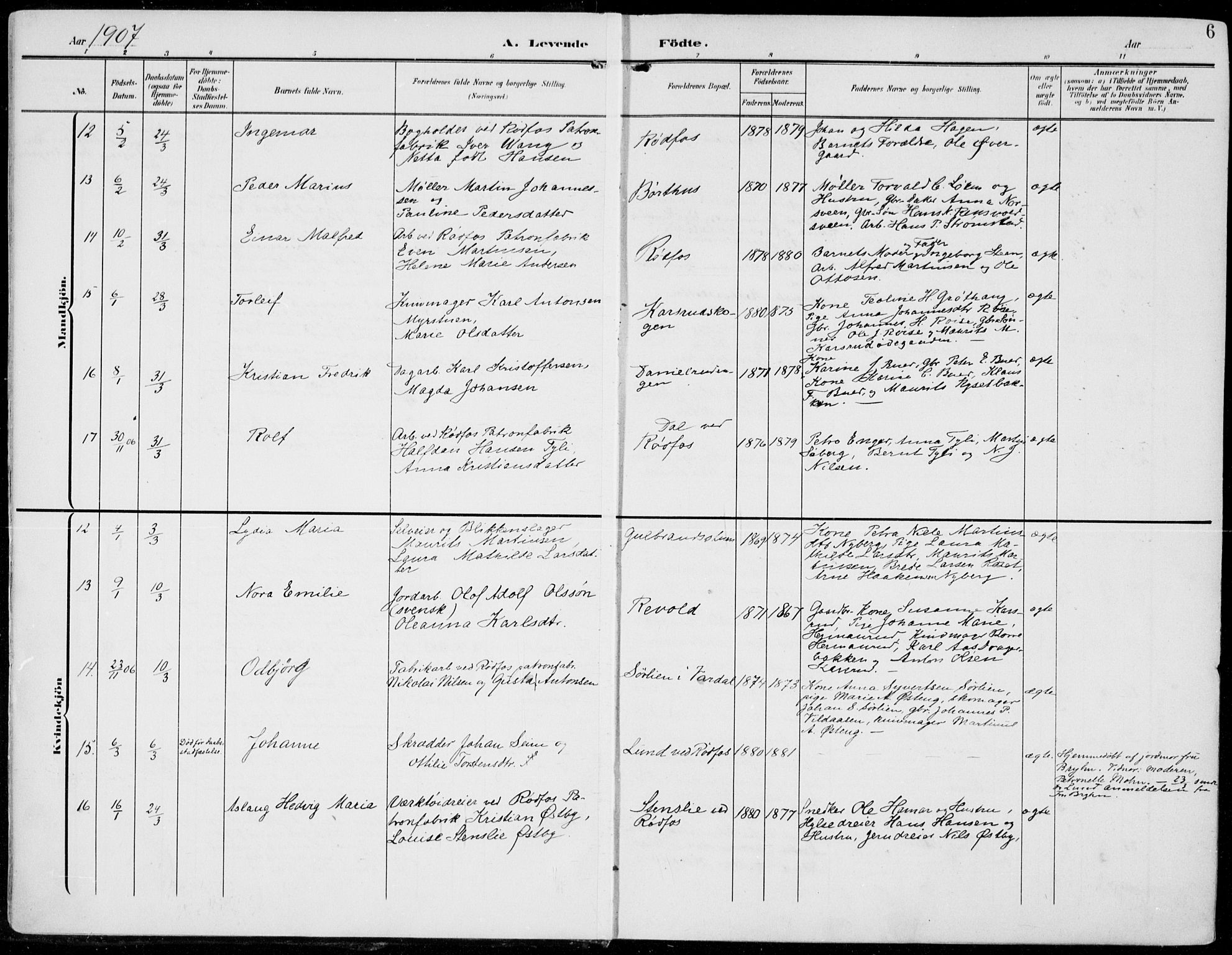 Vestre Toten prestekontor, AV/SAH-PREST-108/H/Ha/Haa/L0014: Parish register (official) no. 14, 1907-1920, p. 6