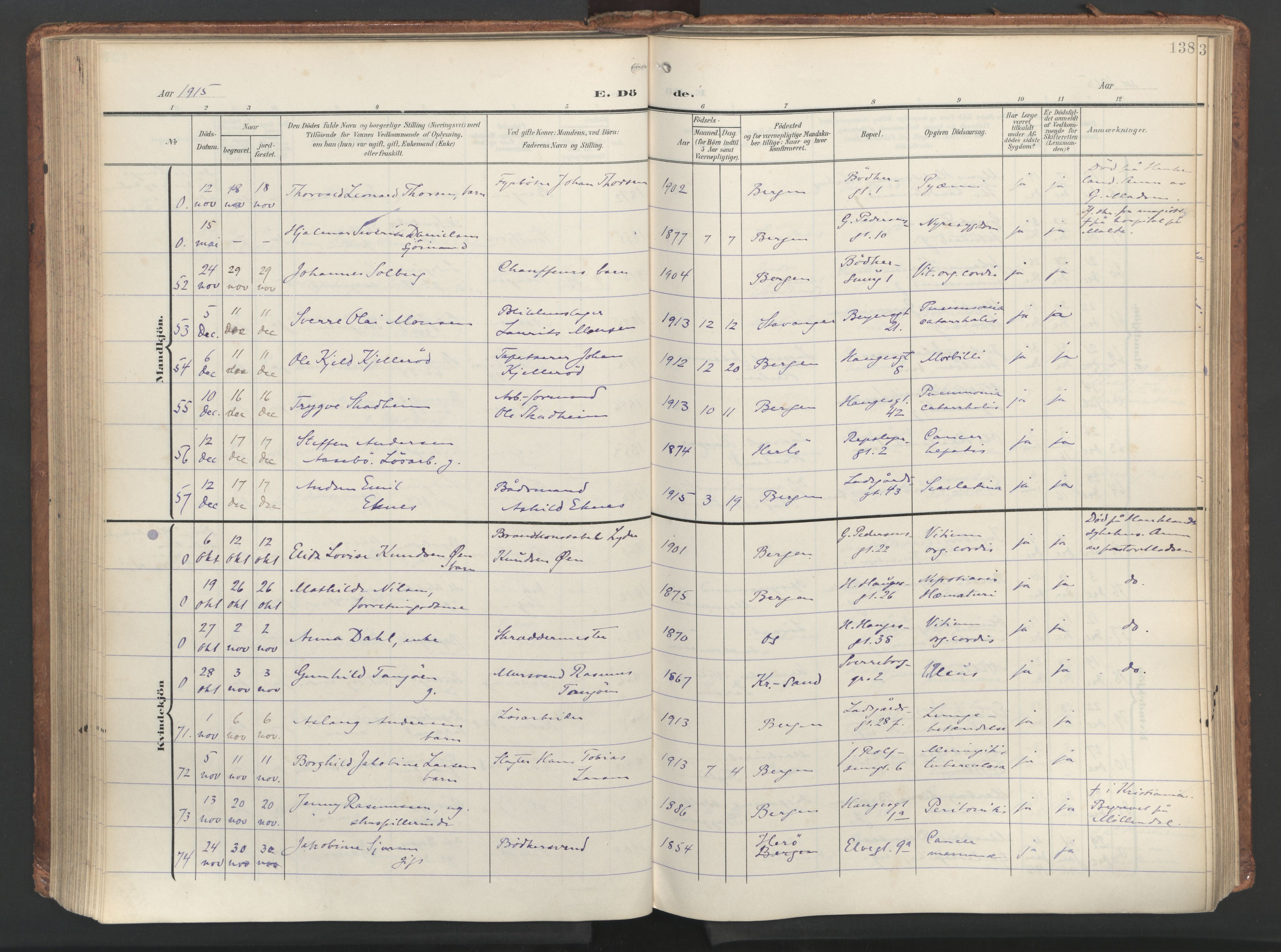 Sandviken Sokneprestembete, AV/SAB-A-77601/H/Ha/L0019: Parish register (official) no. E 2, 1905-1933, p. 138