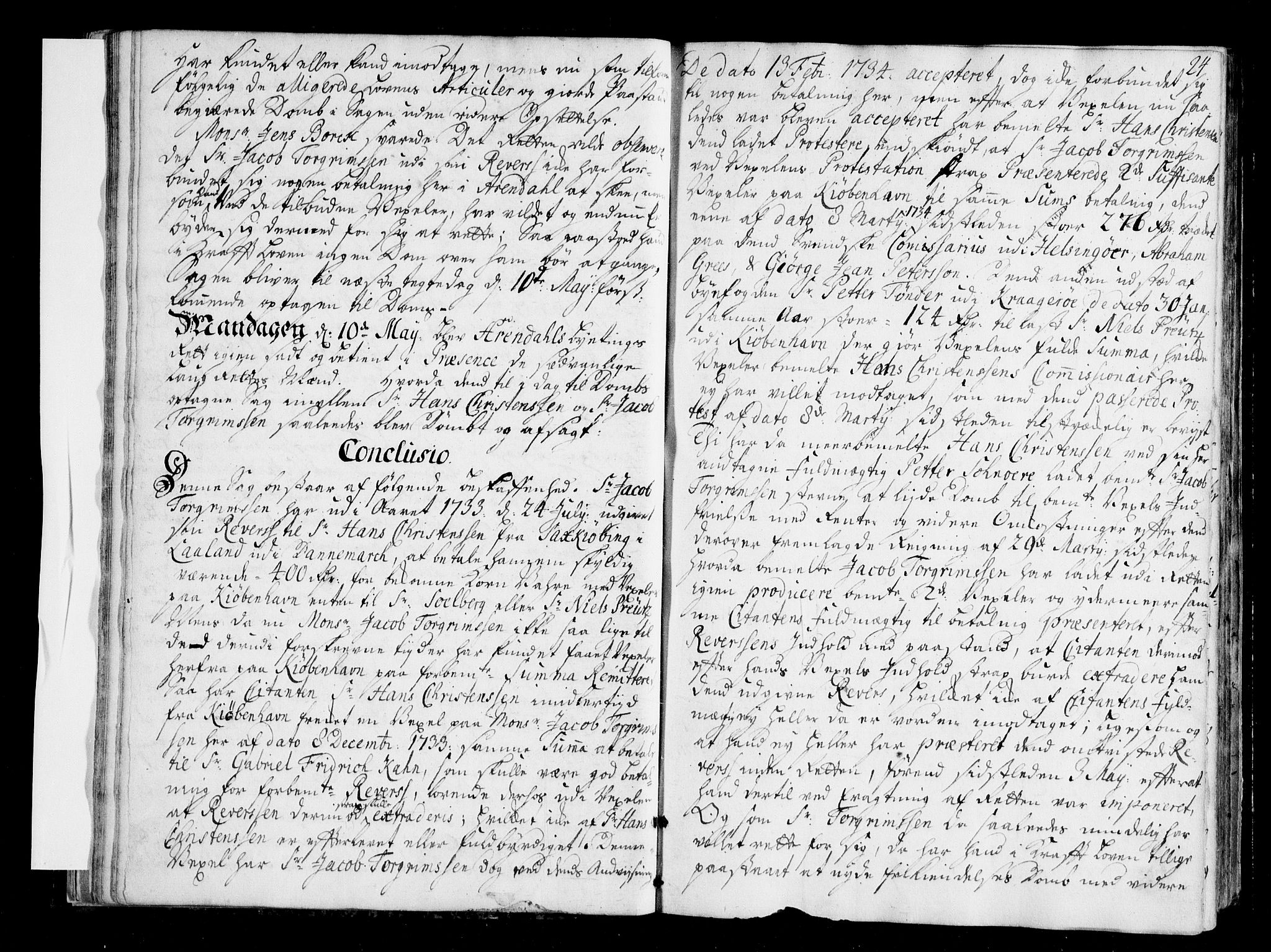 Arendal byfogd, AV/SAK-1222-0001/F/Fa/L0006: Justisprotokoll for Arendal og Risør, 1734-1736, p. 23b-24a