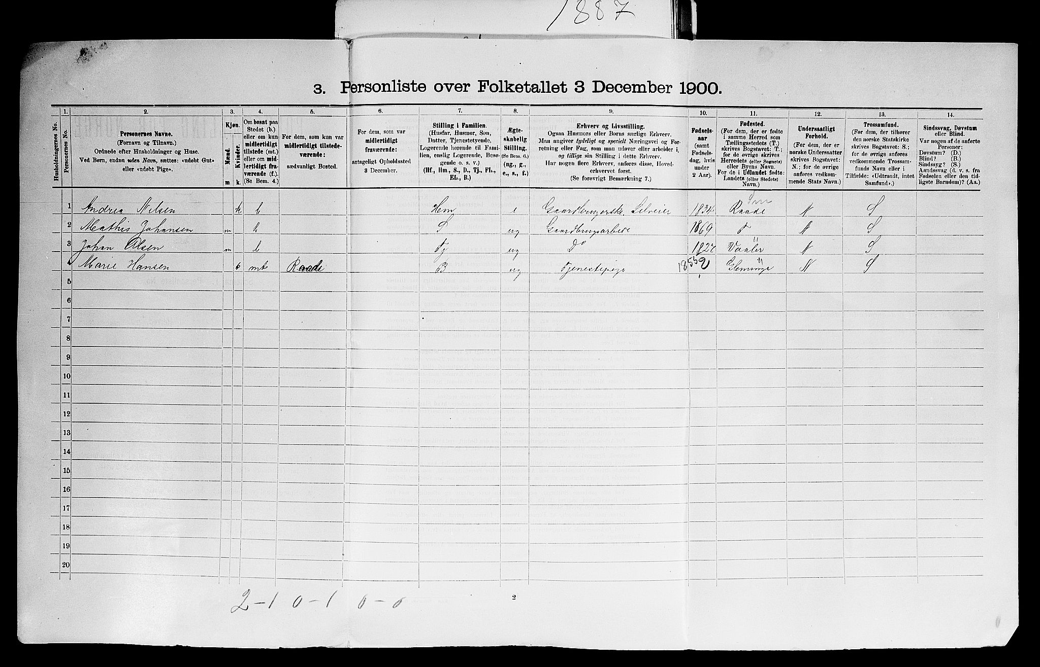 SAO, 1900 census for Onsøy, 1900, p. 40