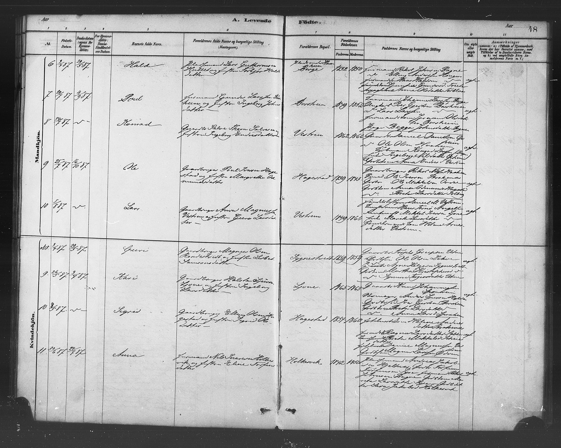 Ulvik sokneprestembete, AV/SAB-A-78801/H/Haa: Parish register (official) no. B 1, 1878-1897, p. 48