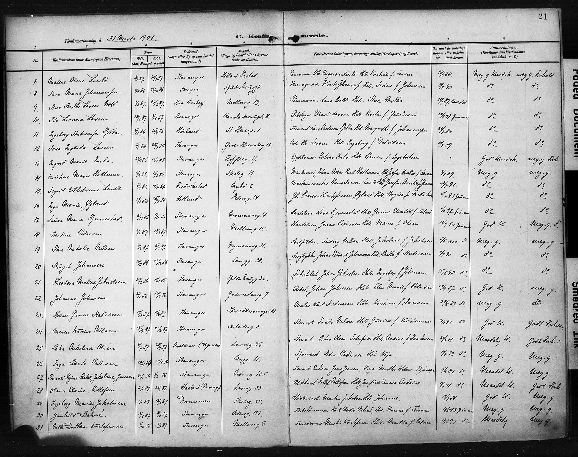 St. Johannes sokneprestkontor, SAST/A-101814/001/30/30BA/L0006: Parish register (official) no. A 6, 1899-1916, p. 21