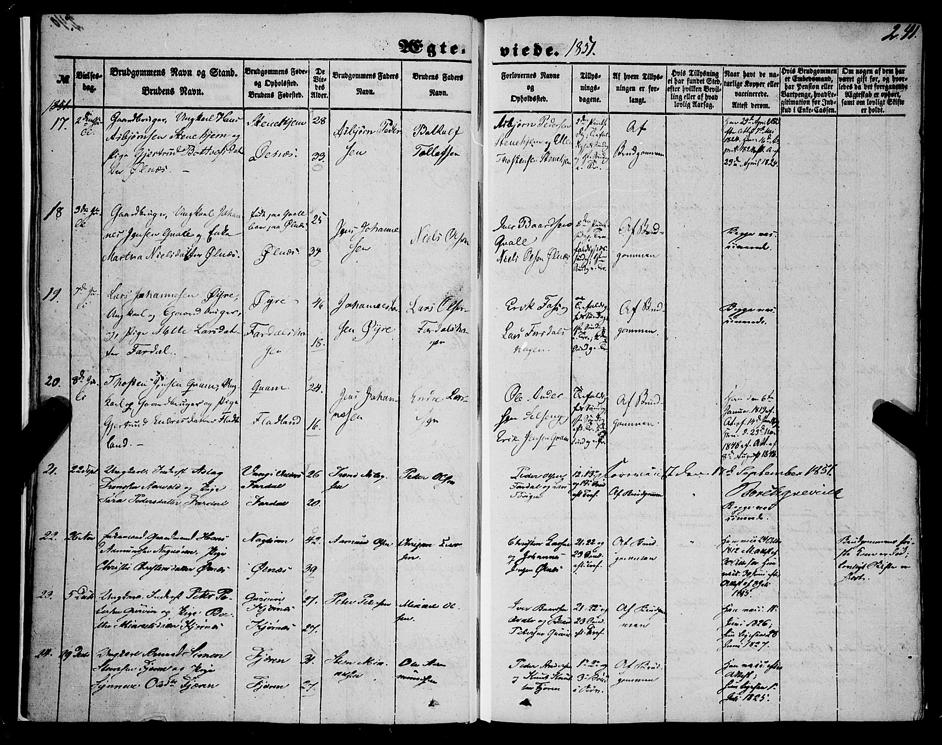 Sogndal sokneprestembete, SAB/A-81301/H/Haa/Haaa/L0012II: Parish register (official) no. A 12II, 1847-1877, p. 241
