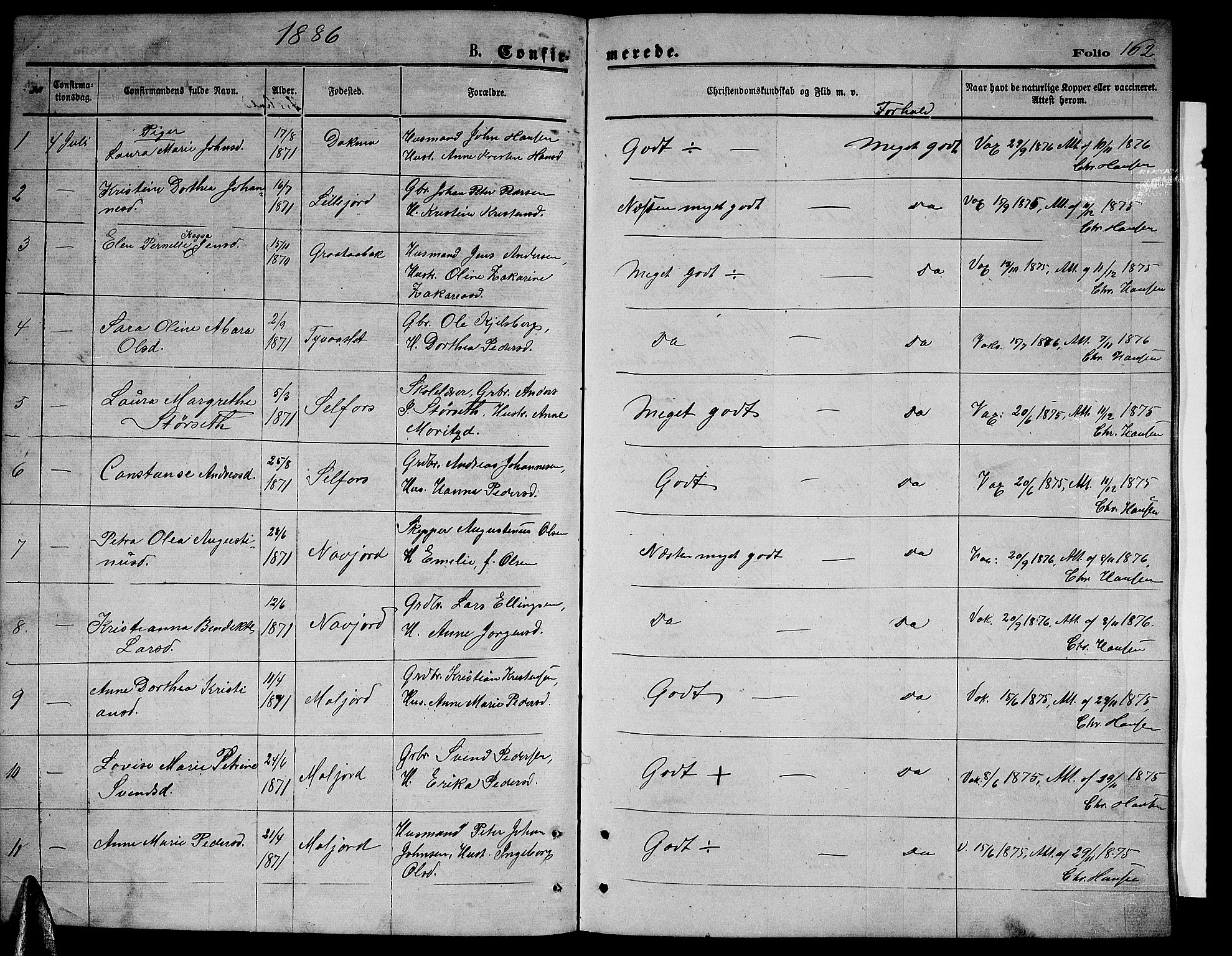 Ministerialprotokoller, klokkerbøker og fødselsregistre - Nordland, AV/SAT-A-1459/846/L0653: Parish register (copy) no. 846C03, 1872-1887, p. 162