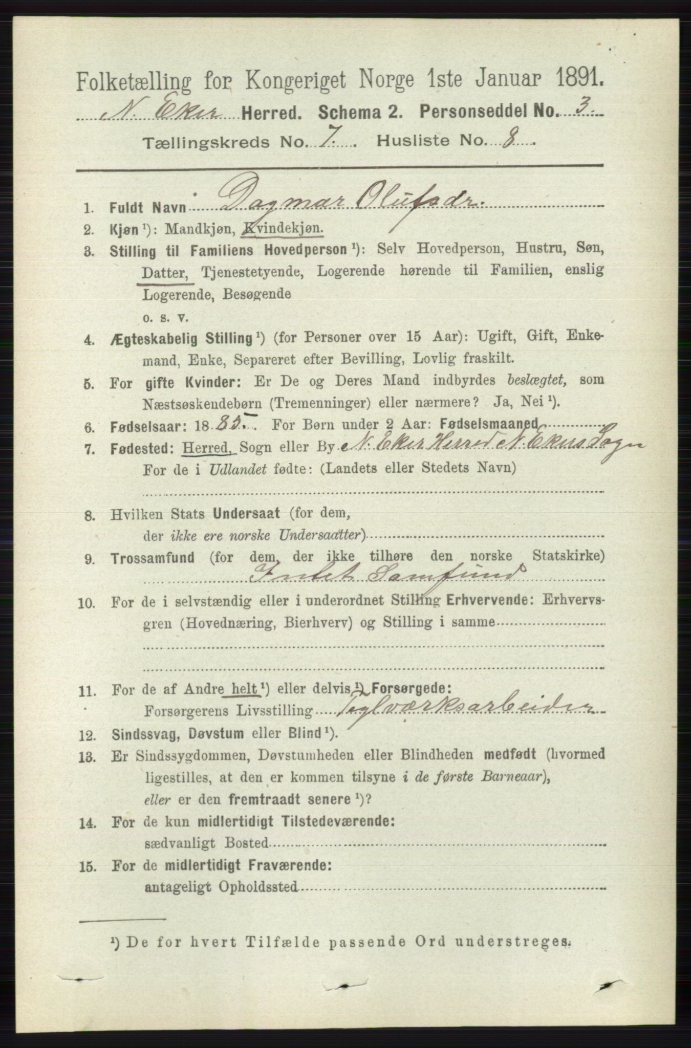 RA, 1891 census for 0625 Nedre Eiker, 1891, p. 3455