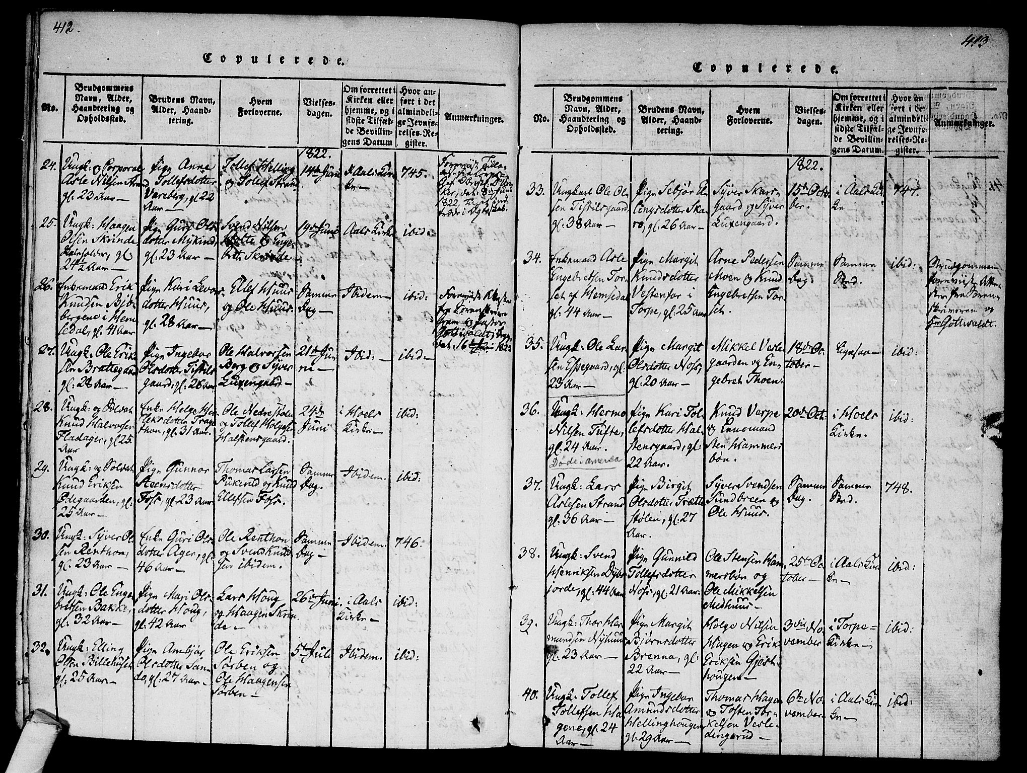 Ål kirkebøker, SAKO/A-249/F/Fa/L0004: Parish register (official) no. I 4, 1815-1825, p. 412-413