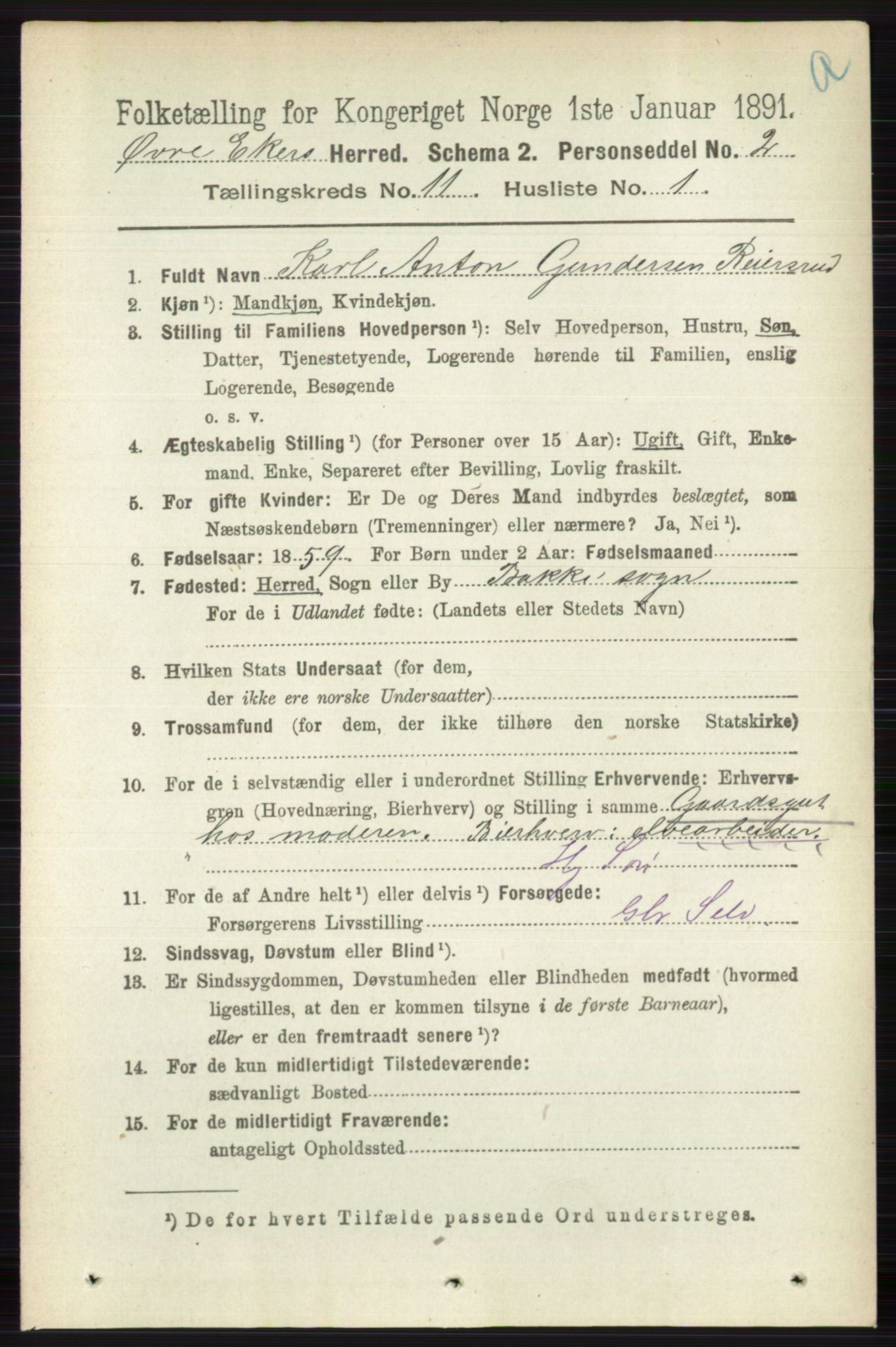 RA, 1891 census for 0624 Øvre Eiker, 1891, p. 4593