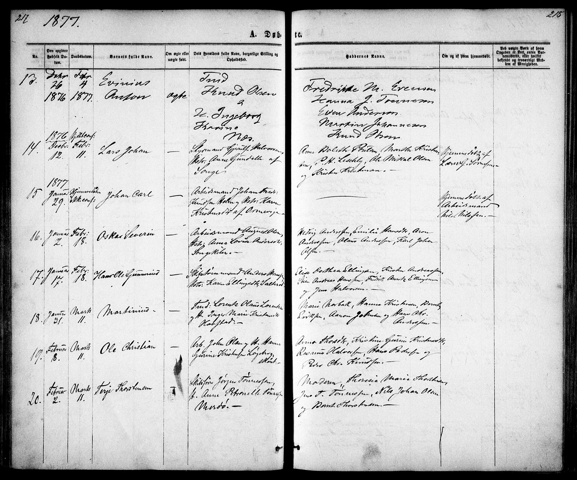 Tromøy sokneprestkontor, AV/SAK-1111-0041/F/Fa/L0008: Parish register (official) no. A 8, 1870-1877, p. 217-218