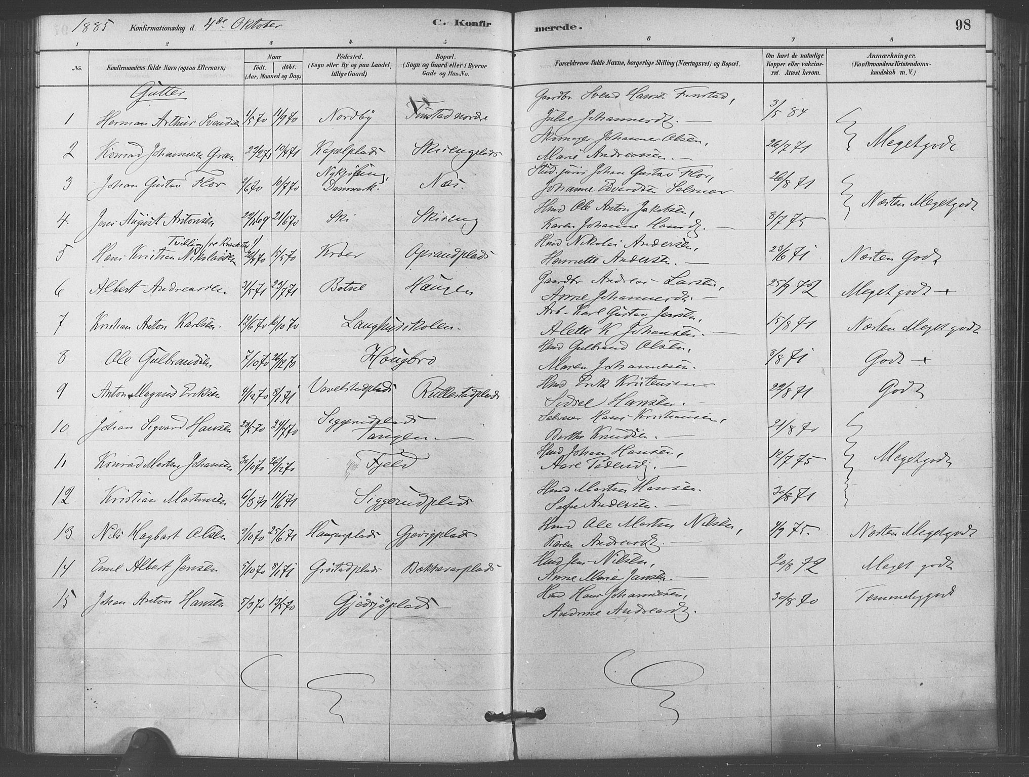 Kråkstad prestekontor Kirkebøker, SAO/A-10125a/F/Fb/L0001: Parish register (official) no. II 1, 1880-1892, p. 98