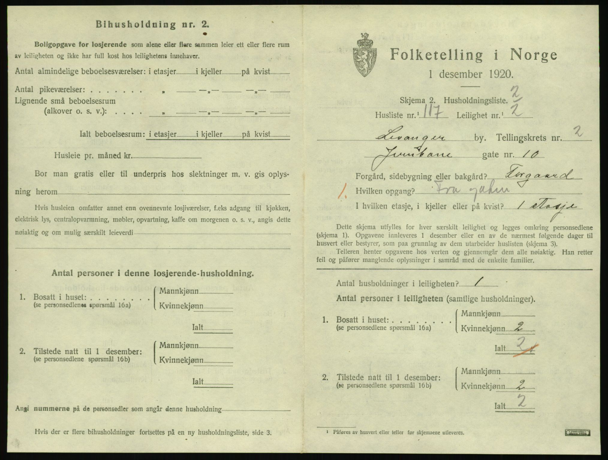 SAT, 1920 census for Levanger town, 1920, p. 1270
