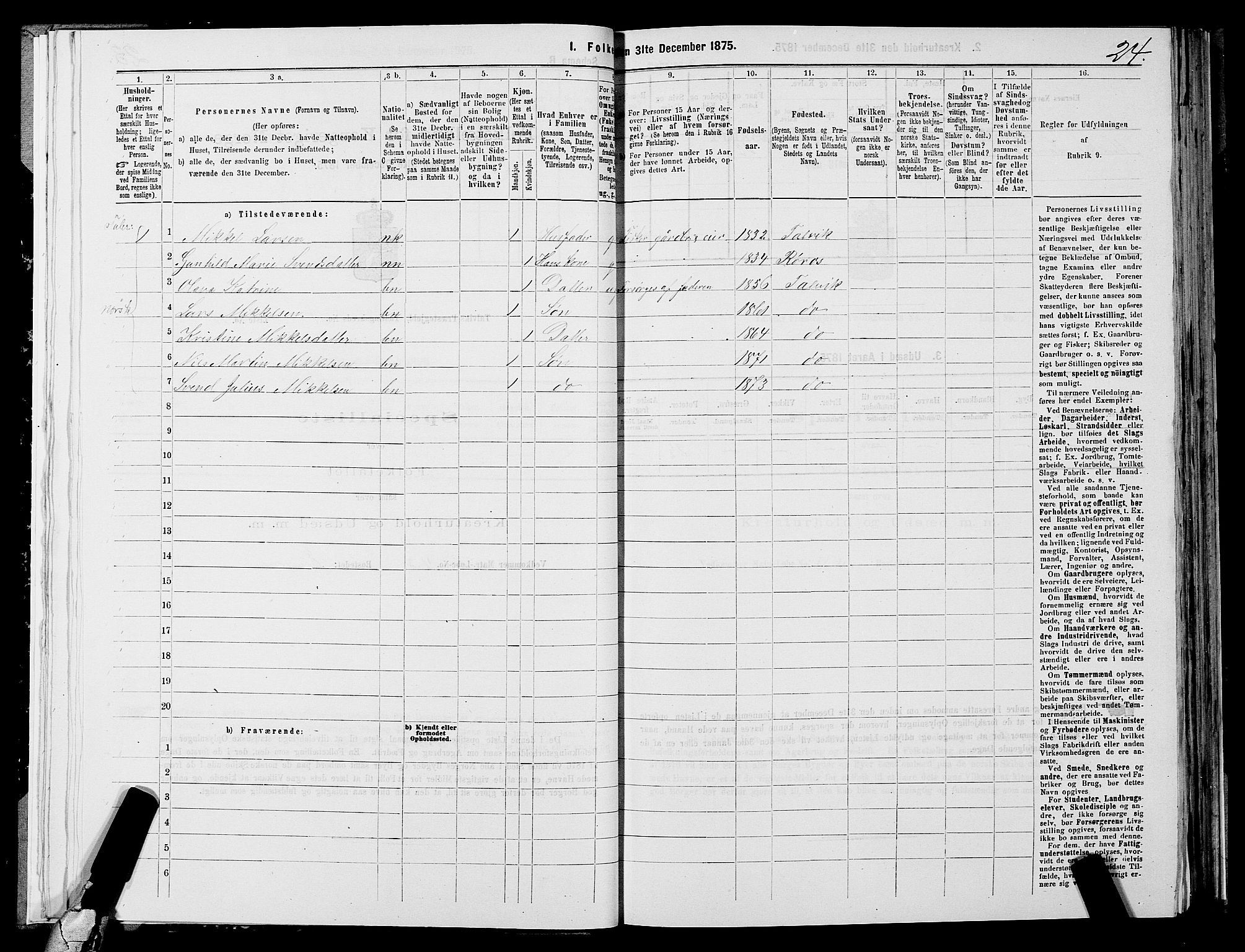 SATØ, 1875 census for 2013P Talvik, 1875, p. 1024