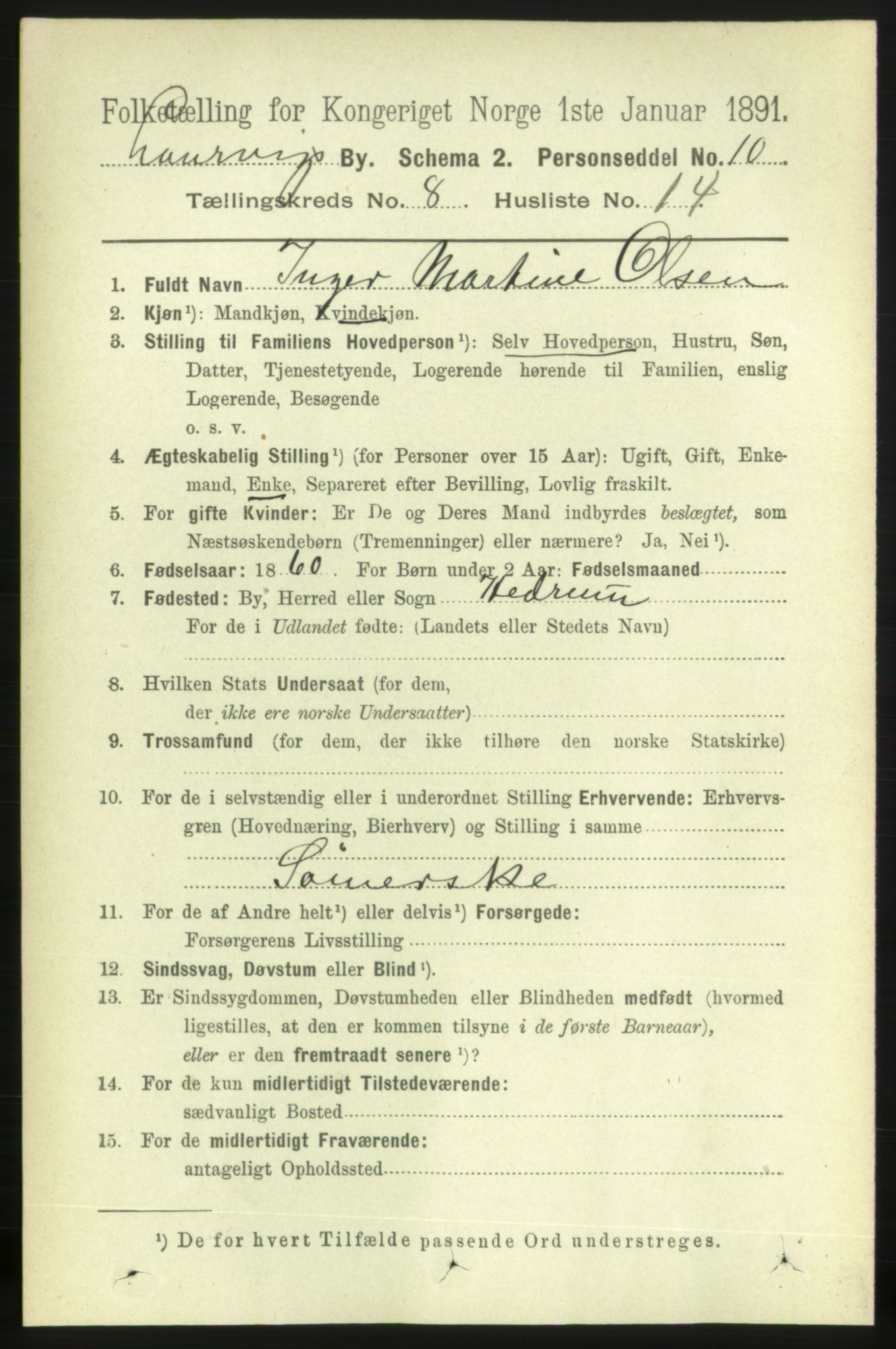 RA, 1891 census for 0707 Larvik, 1891, p. 7949