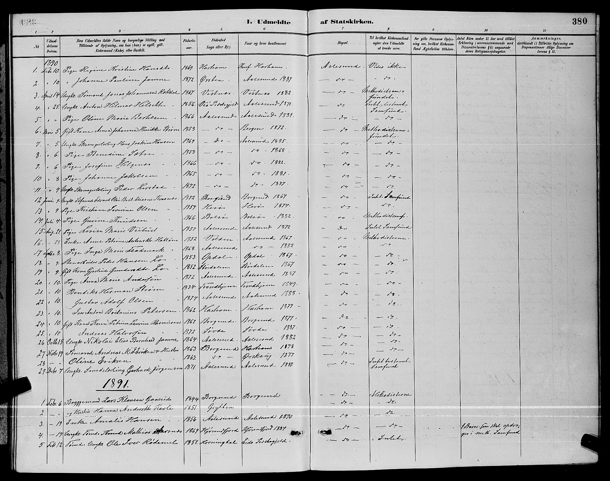 Ministerialprotokoller, klokkerbøker og fødselsregistre - Møre og Romsdal, AV/SAT-A-1454/529/L0467: Parish register (copy) no. 529C04, 1889-1897, p. 380