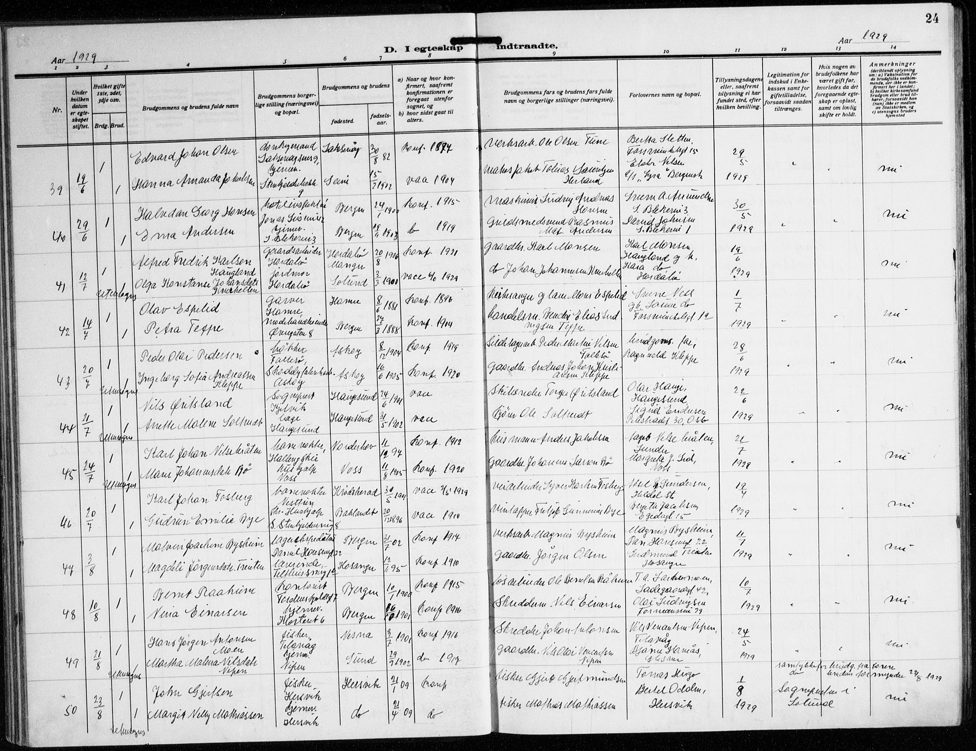 Korskirken sokneprestembete, AV/SAB-A-76101/H/Hab: Parish register (copy) no. D 5, 1926-1944, p. 24