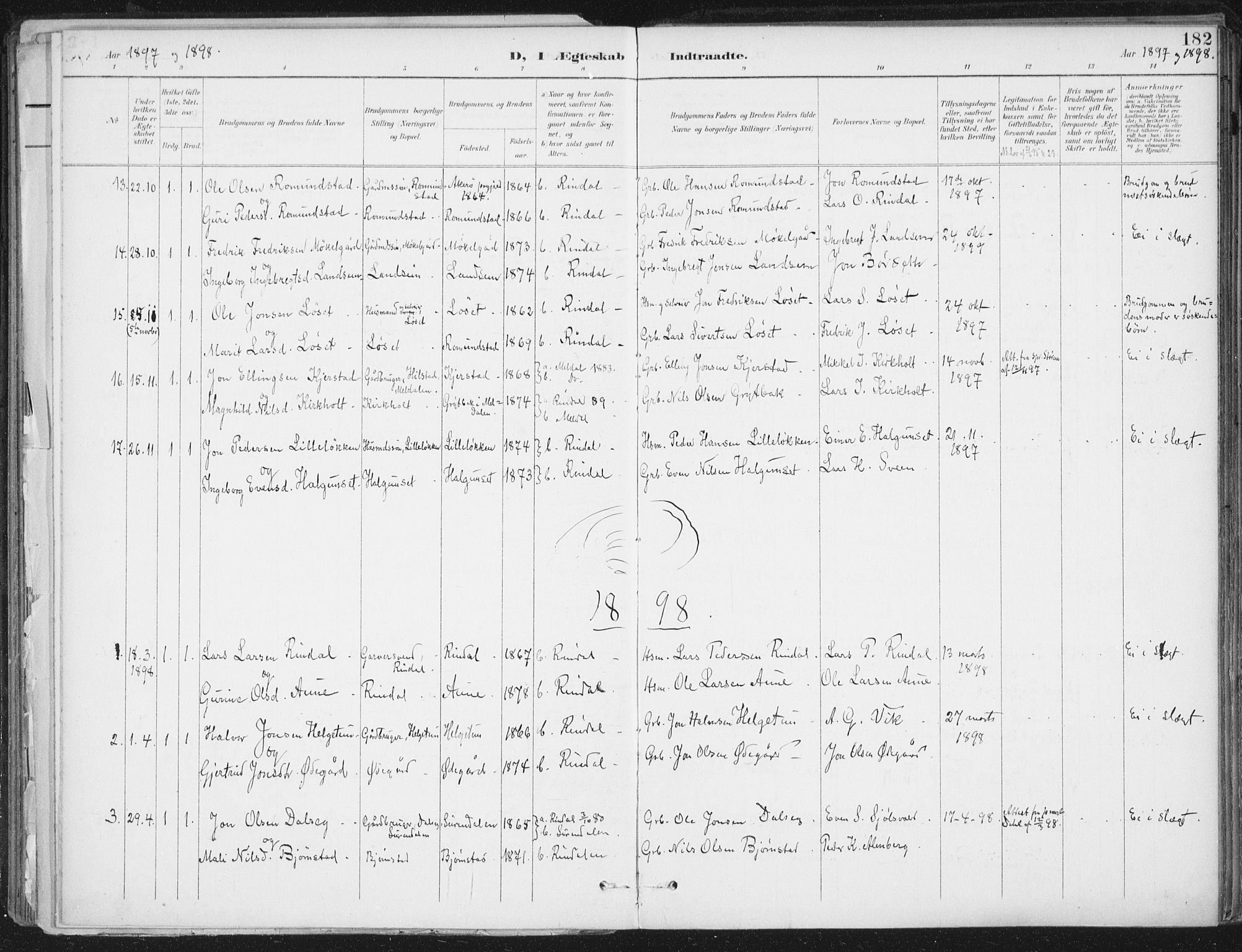 Ministerialprotokoller, klokkerbøker og fødselsregistre - Møre og Romsdal, SAT/A-1454/598/L1072: Parish register (official) no. 598A06, 1896-1910, p. 182