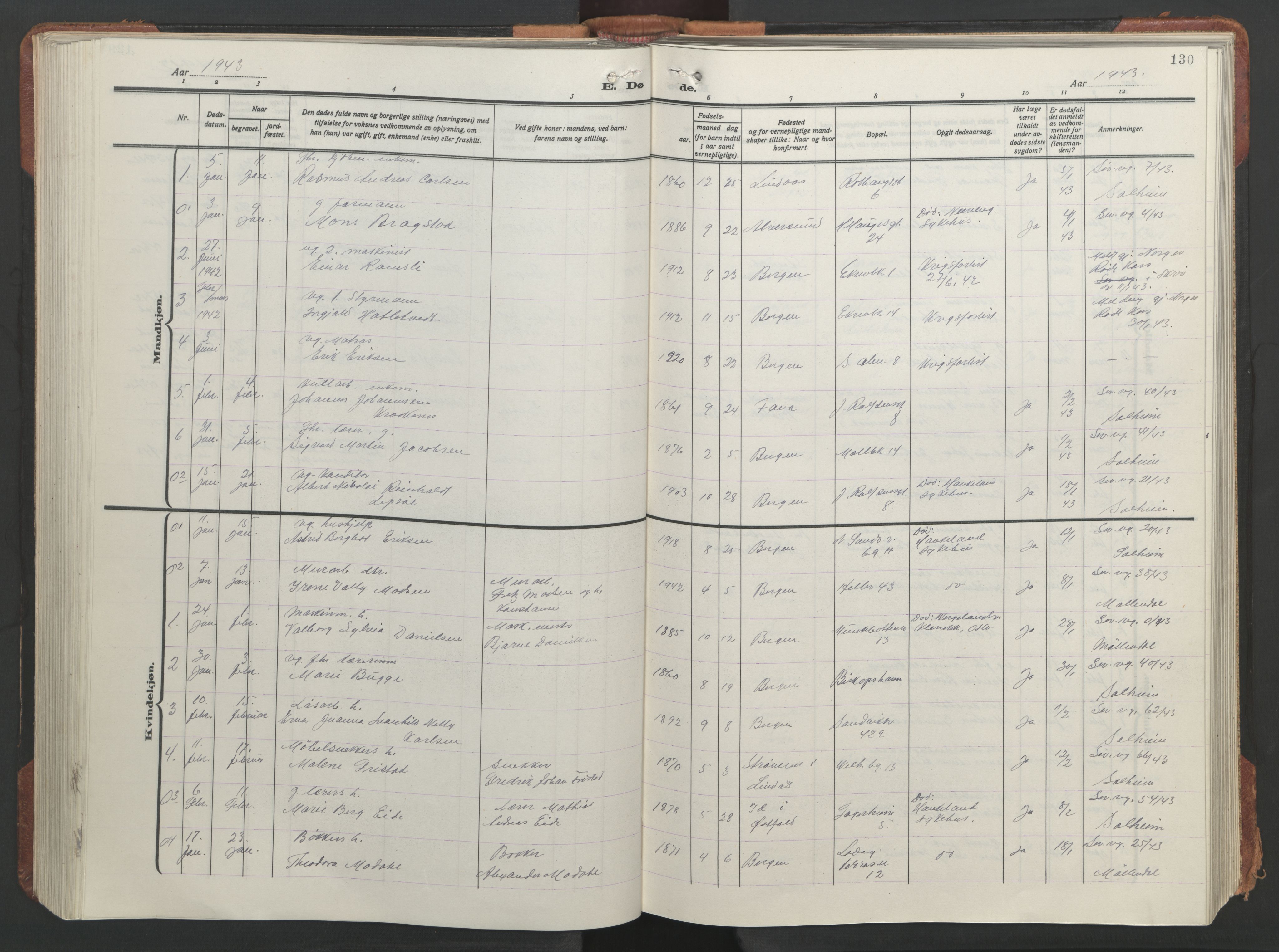 Sandviken Sokneprestembete, SAB/A-77601/H/Hb/L0018: Parish register (copy) no. E 2, 1926-1962, p. 129b-130a