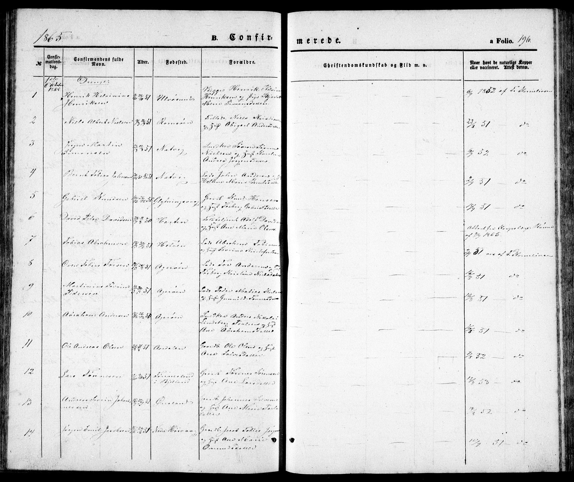 Høvåg sokneprestkontor, AV/SAK-1111-0025/F/Fb/L0002: Parish register (copy) no. B 2, 1847-1869, p. 196