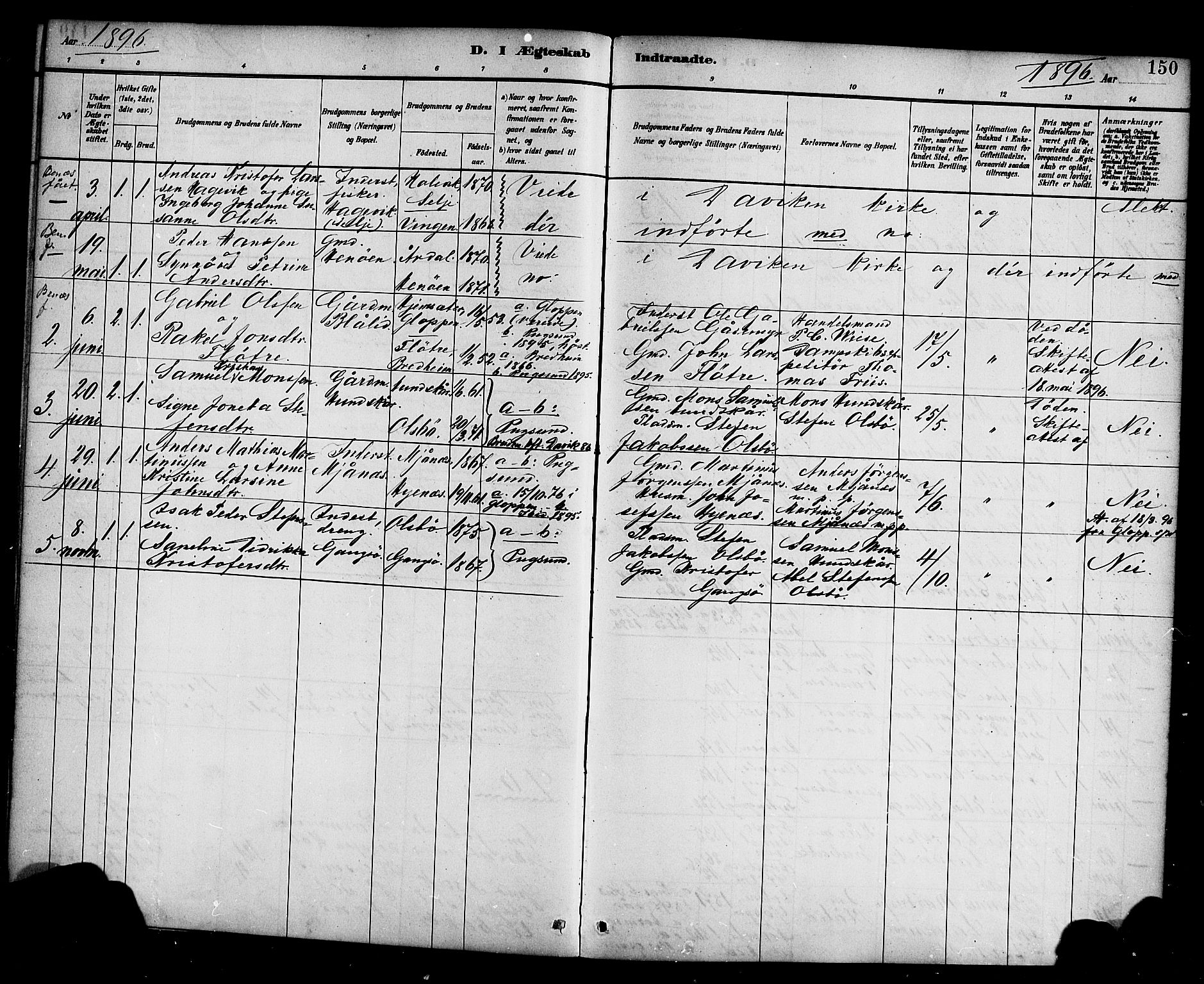 Davik sokneprestembete, SAB/A-79701/H/Haa/Haad/L0001: Parish register (official) no. D 1, 1882-1900, p. 150