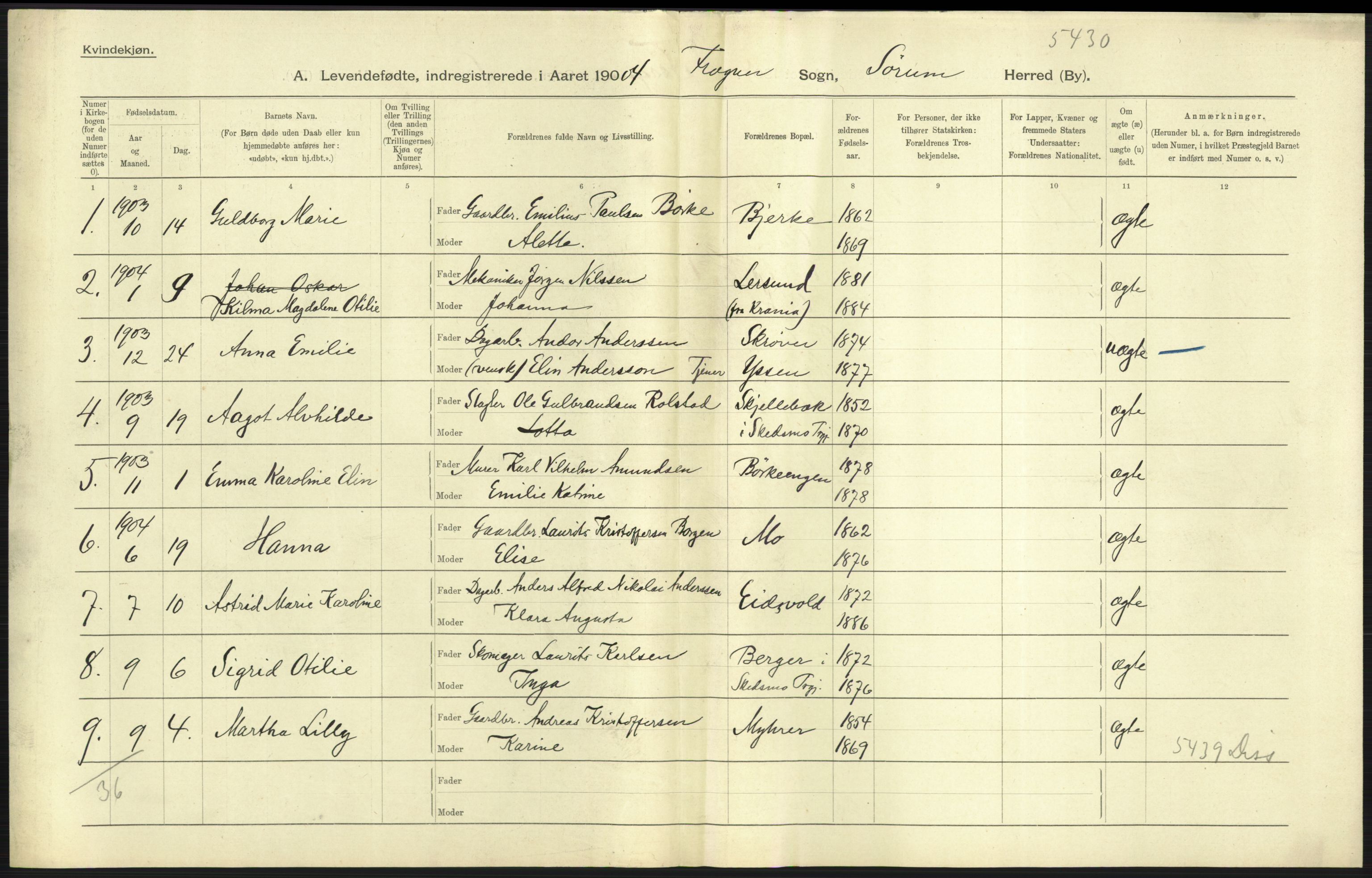 Statistisk sentralbyrå, Sosiodemografiske emner, Befolkning, AV/RA-S-2228/D/Df/Dfa/Dfab/L0002: Akershus amt: Fødte, gifte, døde, 1904, p. 65