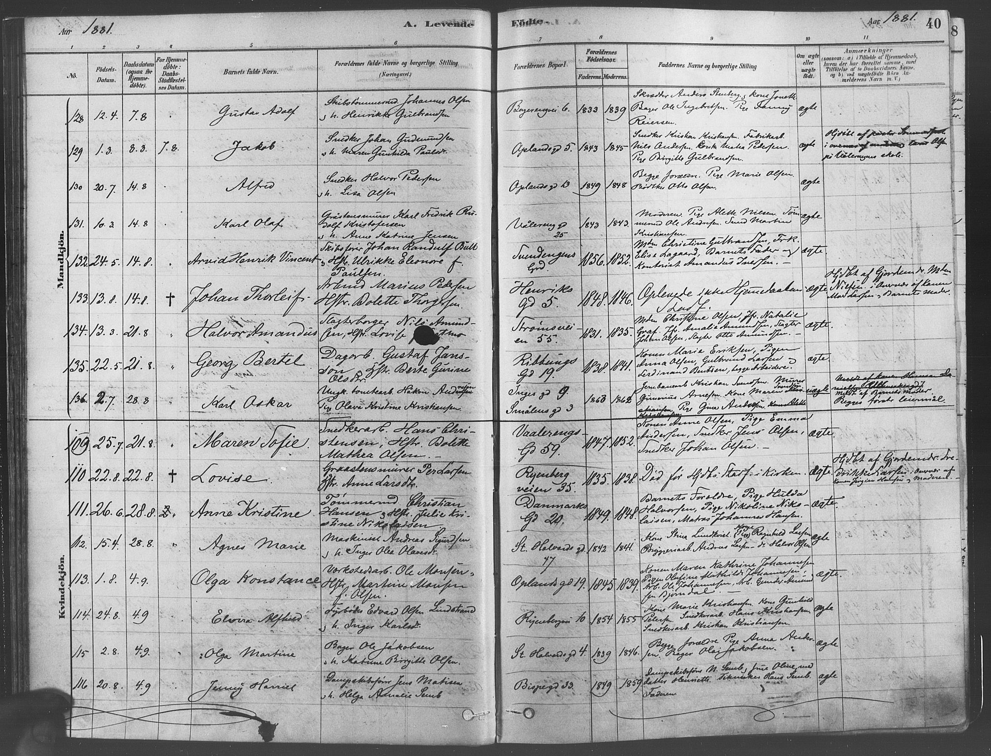Gamlebyen prestekontor Kirkebøker, SAO/A-10884/F/Fa/L0005: Parish register (official) no. 5, 1878-1889, p. 40