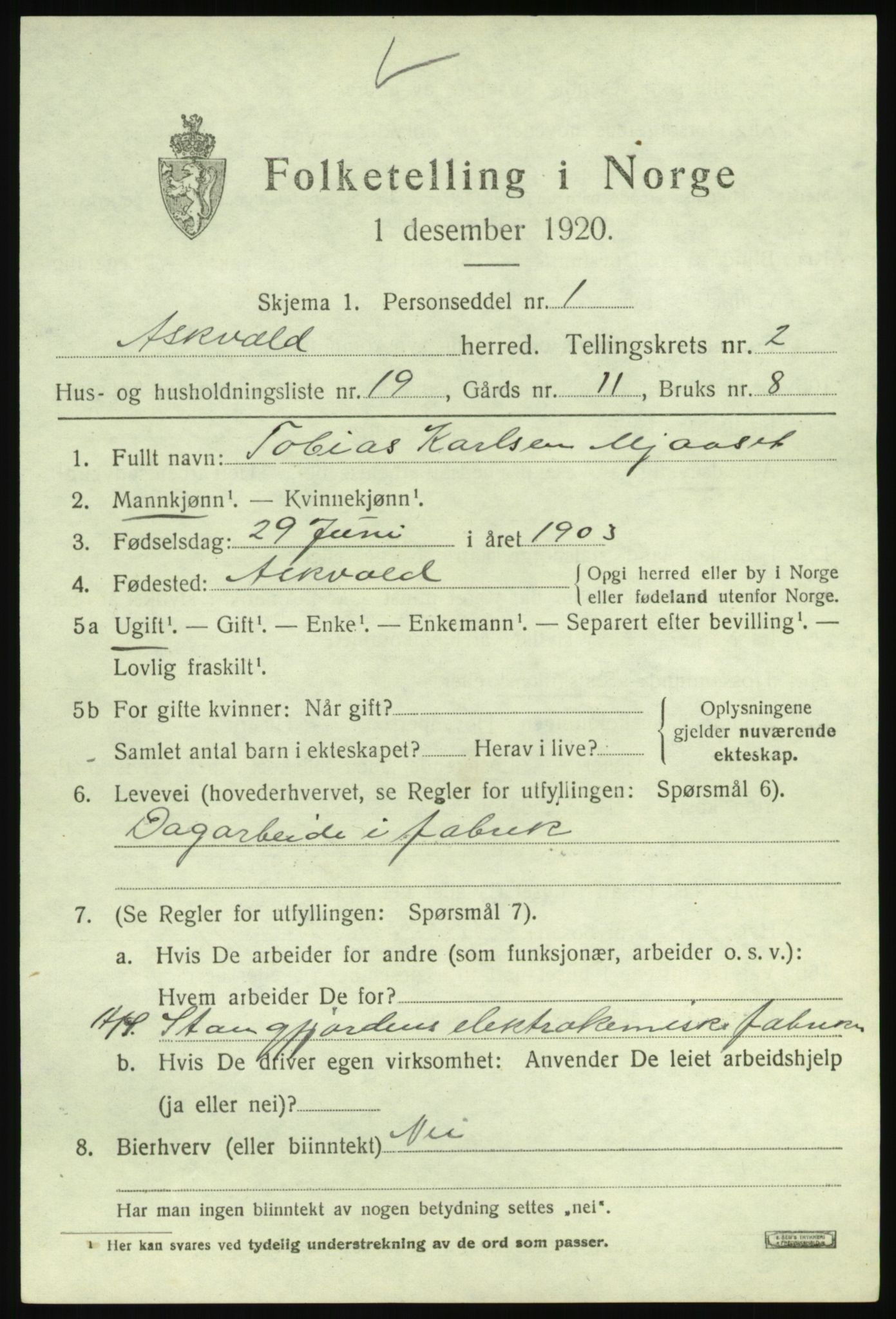 SAB, 1920 census for Askvoll, 1920, p. 2050