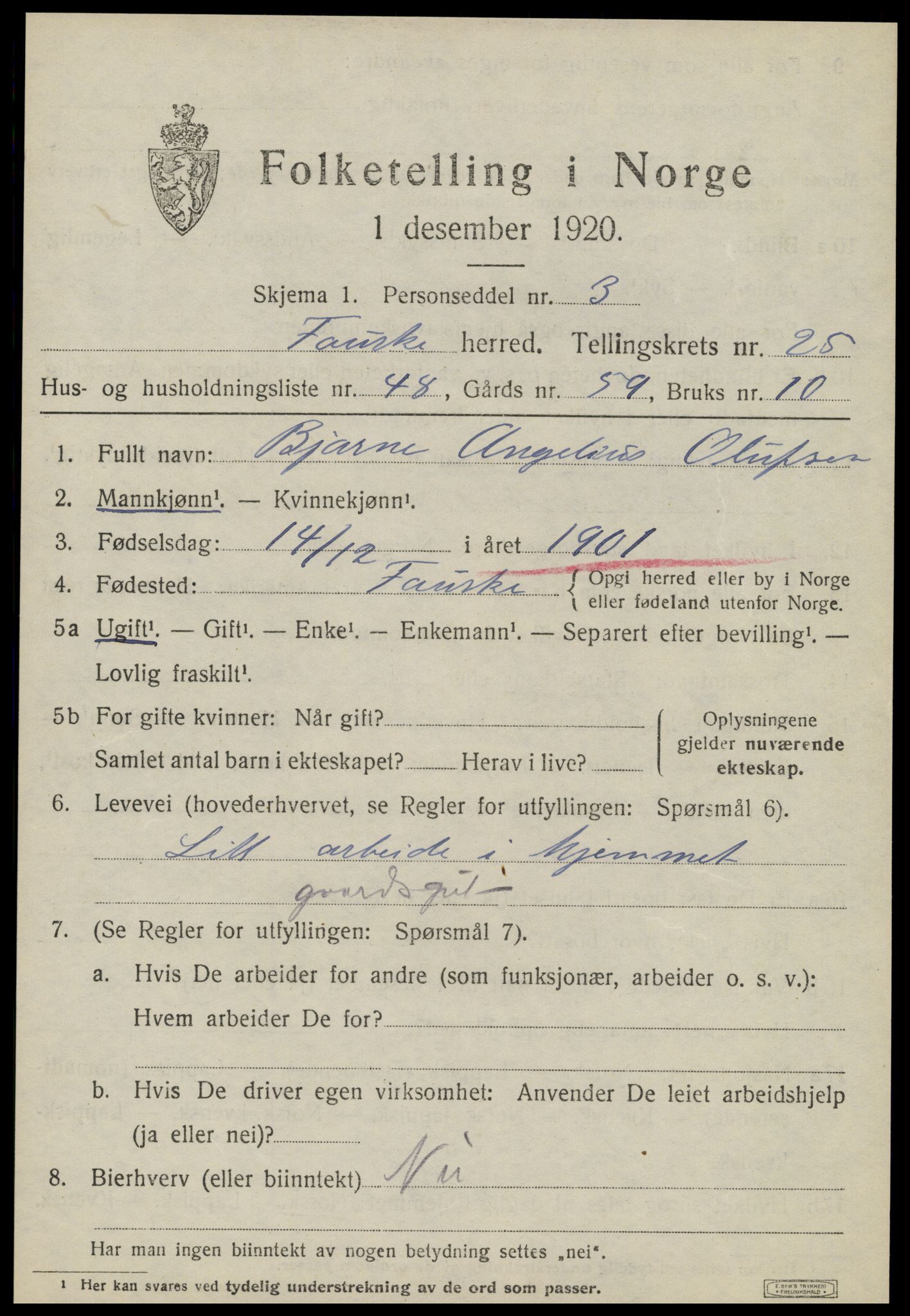 SAT, 1920 census for Fauske, 1920, p. 15686