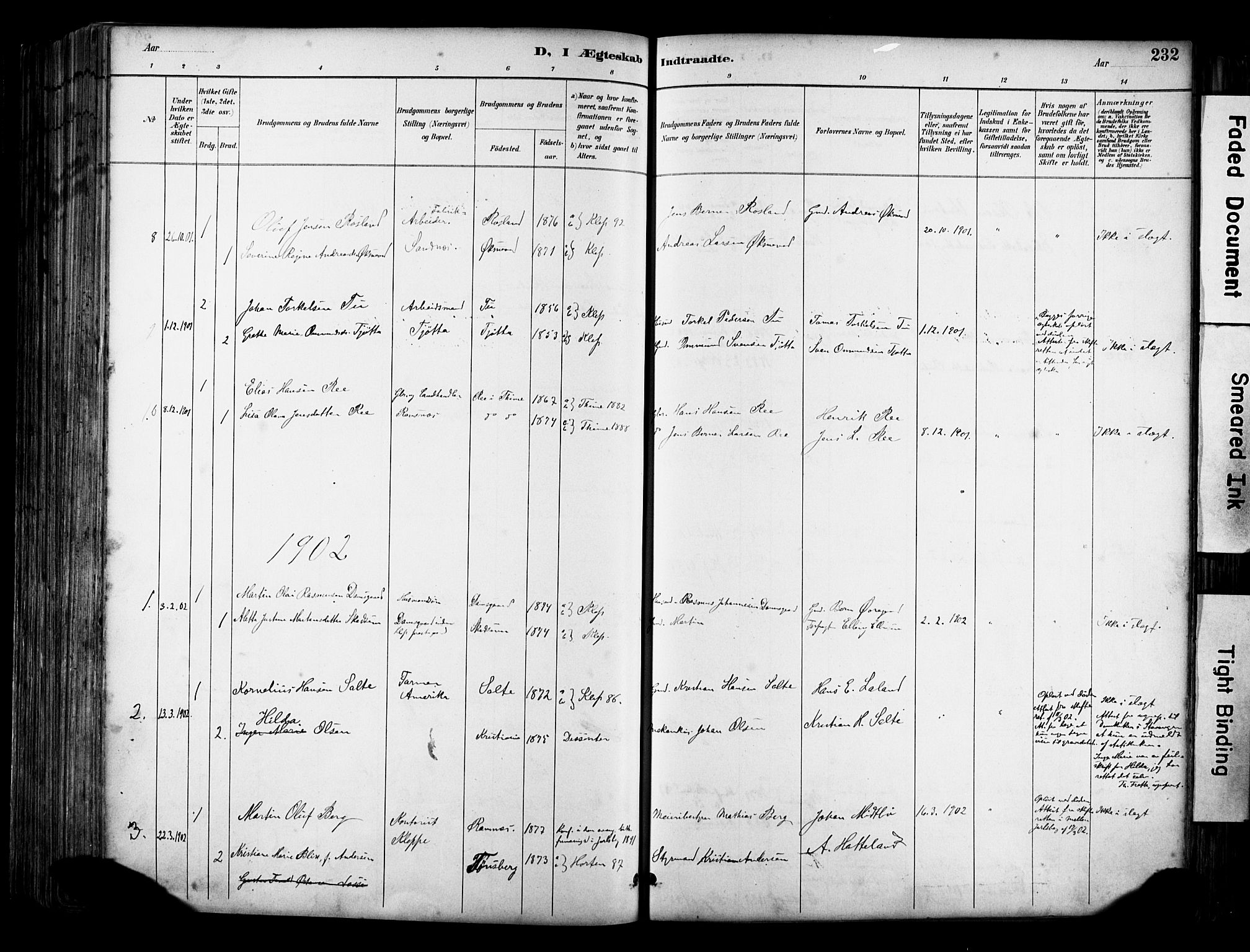 Klepp sokneprestkontor, AV/SAST-A-101803/001/3/30BA/L0009: Parish register (official) no. A 7, 1886-1915, p. 232