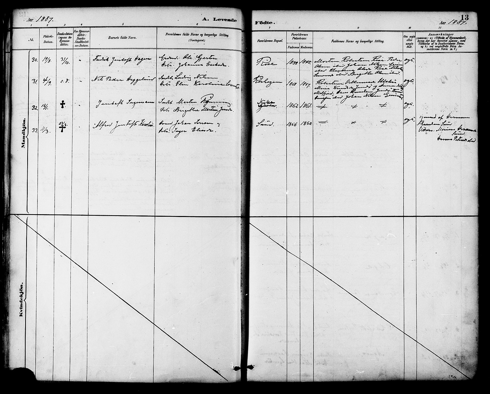 Ministerialprotokoller, klokkerbøker og fødselsregistre - Nordland, AV/SAT-A-1459/892/L1320: Parish register (official) no. 892A01, 1886-1901, p. 13