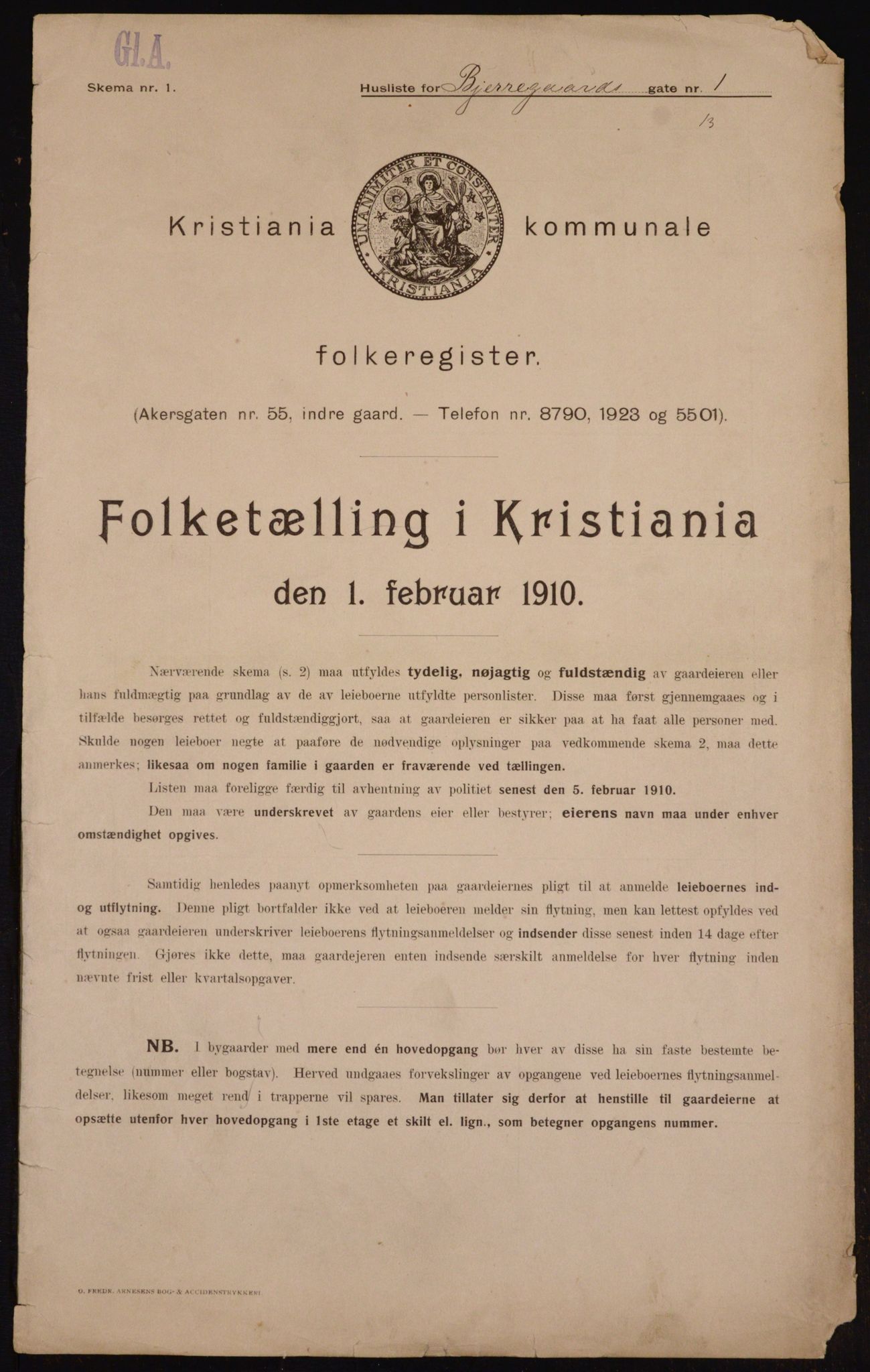 OBA, Municipal Census 1910 for Kristiania, 1910, p. 5279