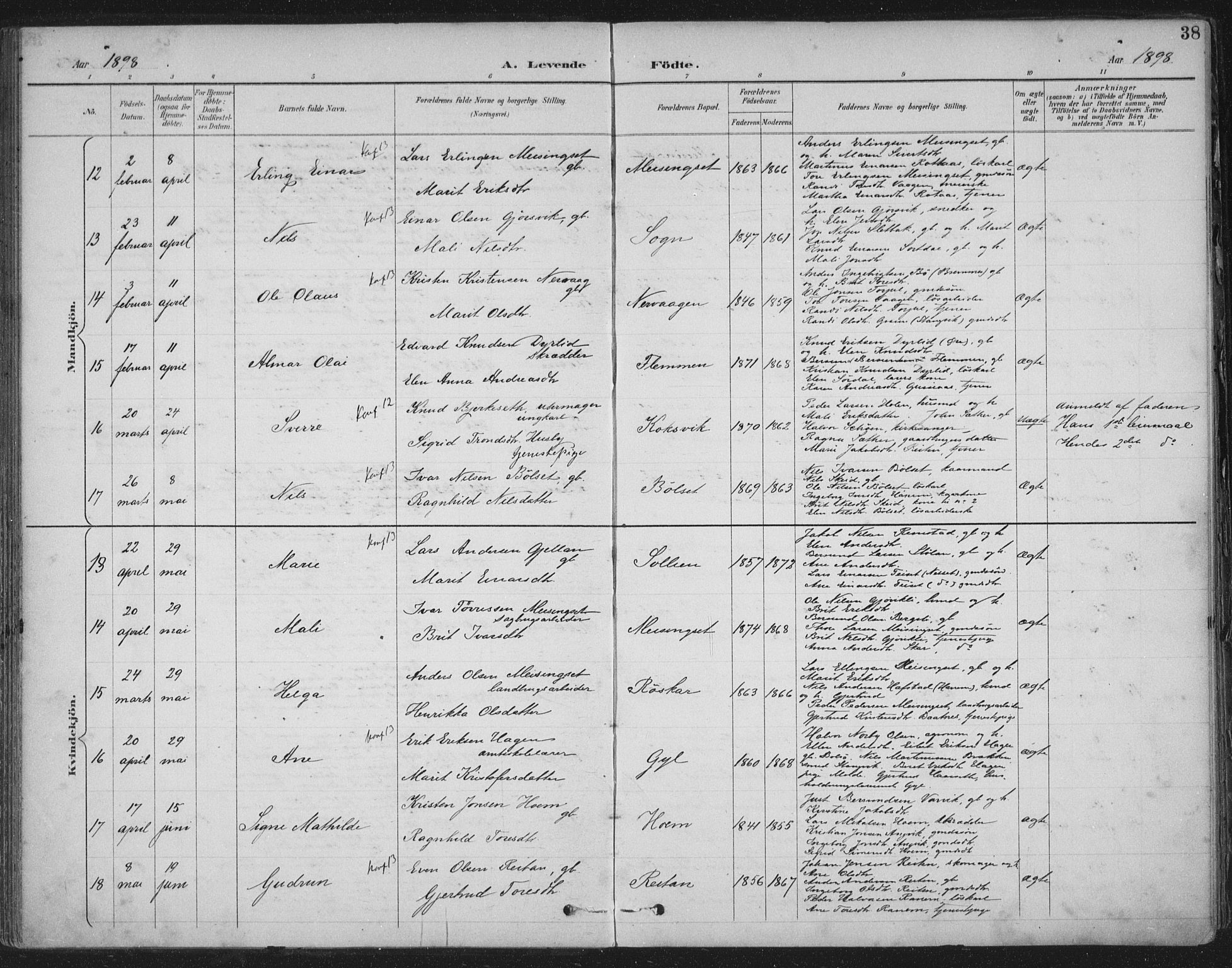 Ministerialprotokoller, klokkerbøker og fødselsregistre - Møre og Romsdal, AV/SAT-A-1454/586/L0988: Parish register (official) no. 586A14, 1893-1905, p. 38