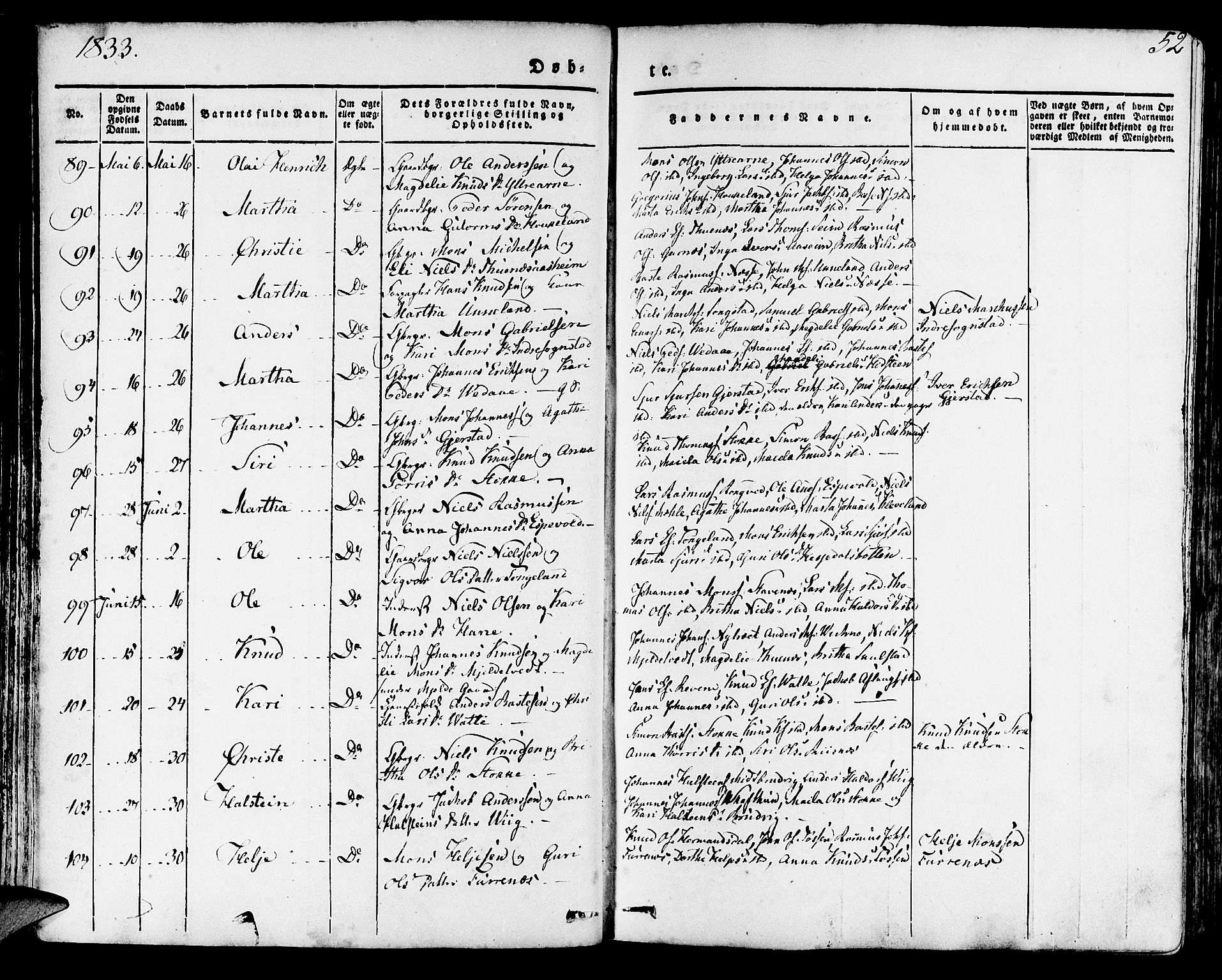 Haus sokneprestembete, AV/SAB-A-75601/H/Haa: Parish register (official) no. A 14, 1827-1838, p. 52