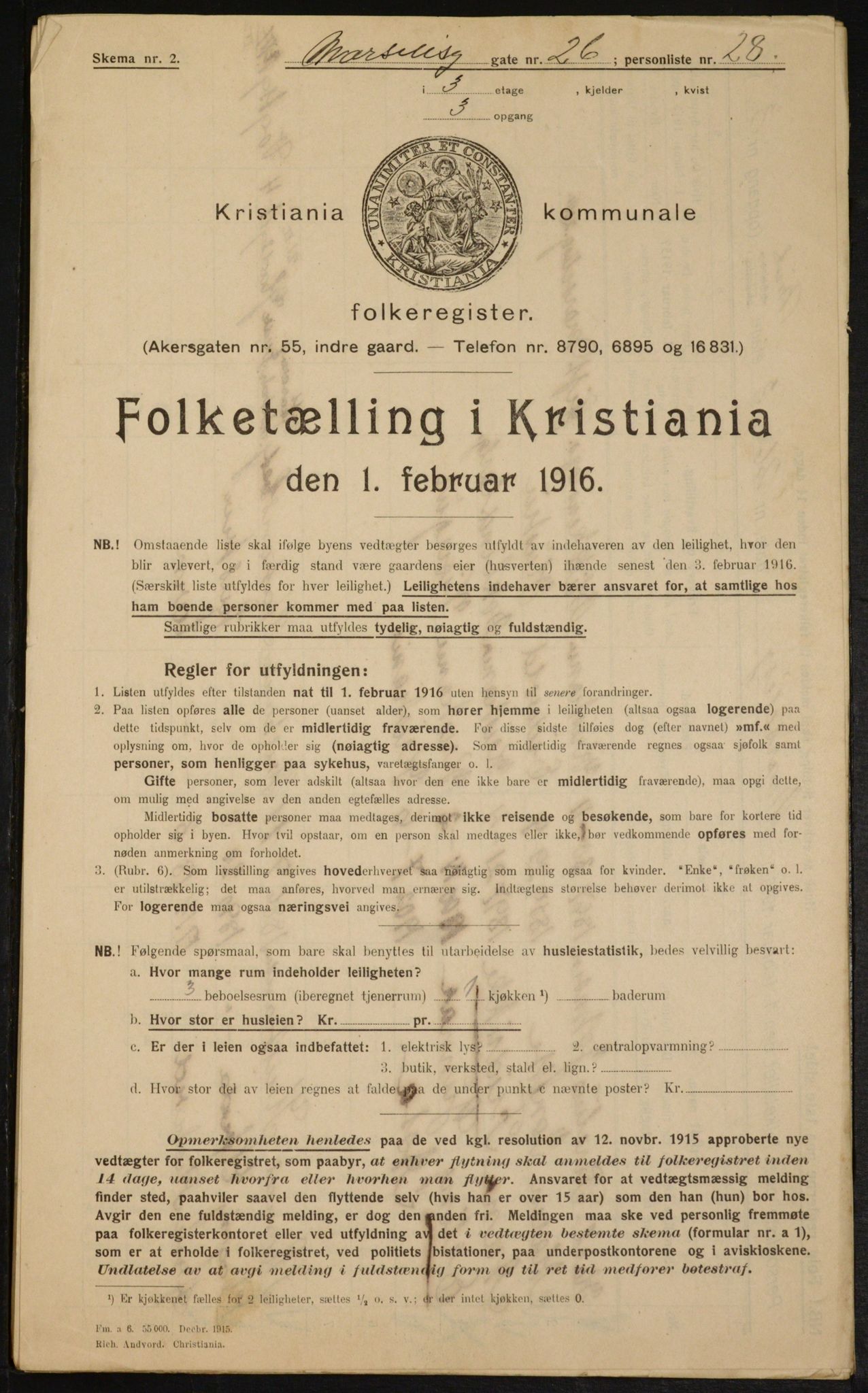 OBA, Municipal Census 1916 for Kristiania, 1916, p. 66113