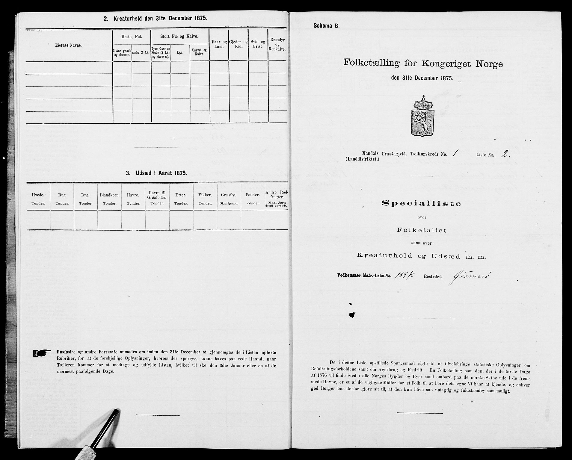 SAK, 1875 census for 1019L Mandal/Halse og Harkmark, 1875, p. 60