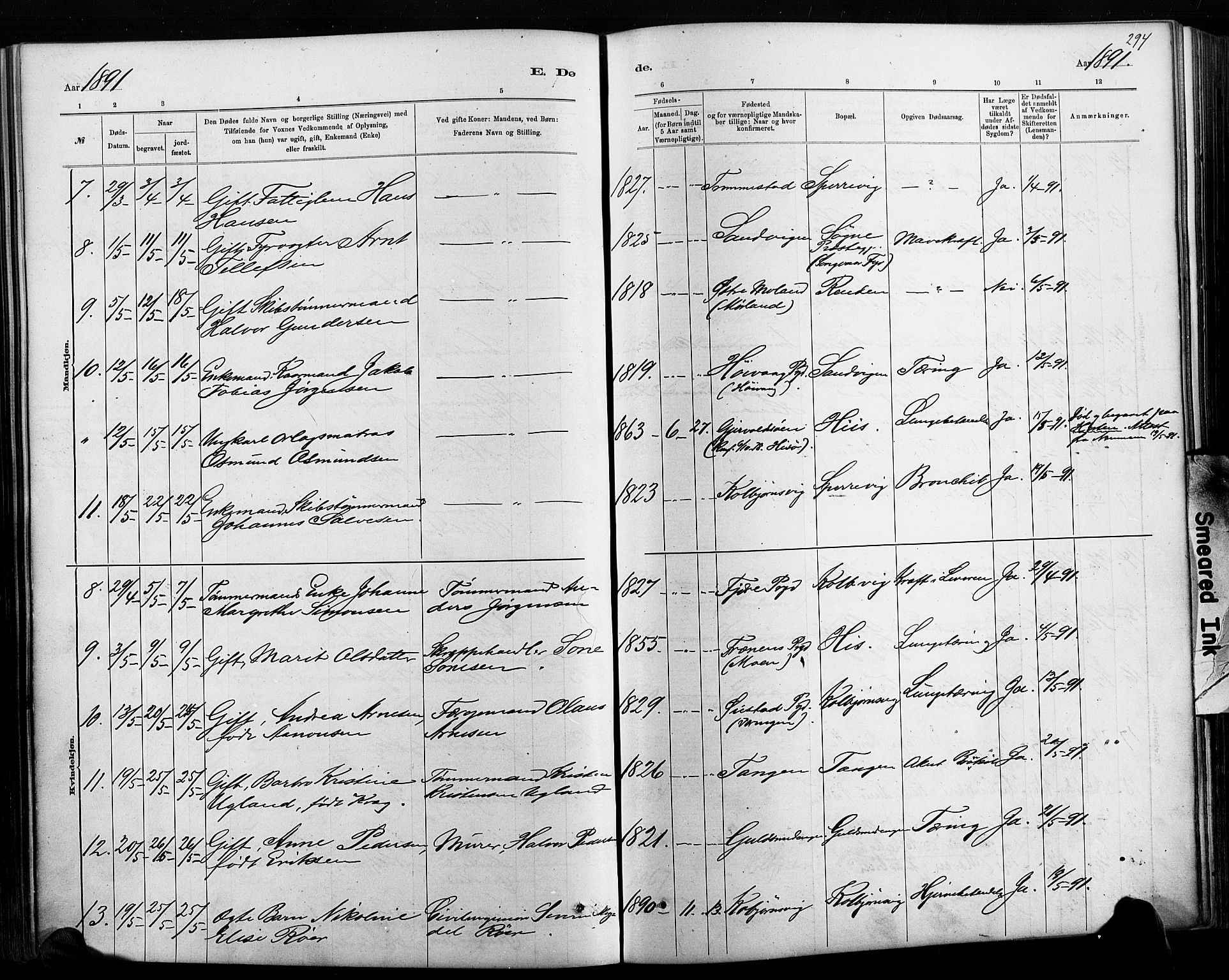 Hisøy sokneprestkontor, AV/SAK-1111-0020/F/Fa/L0003: Parish register (official) no. A 3, 1881-1894, p. 294