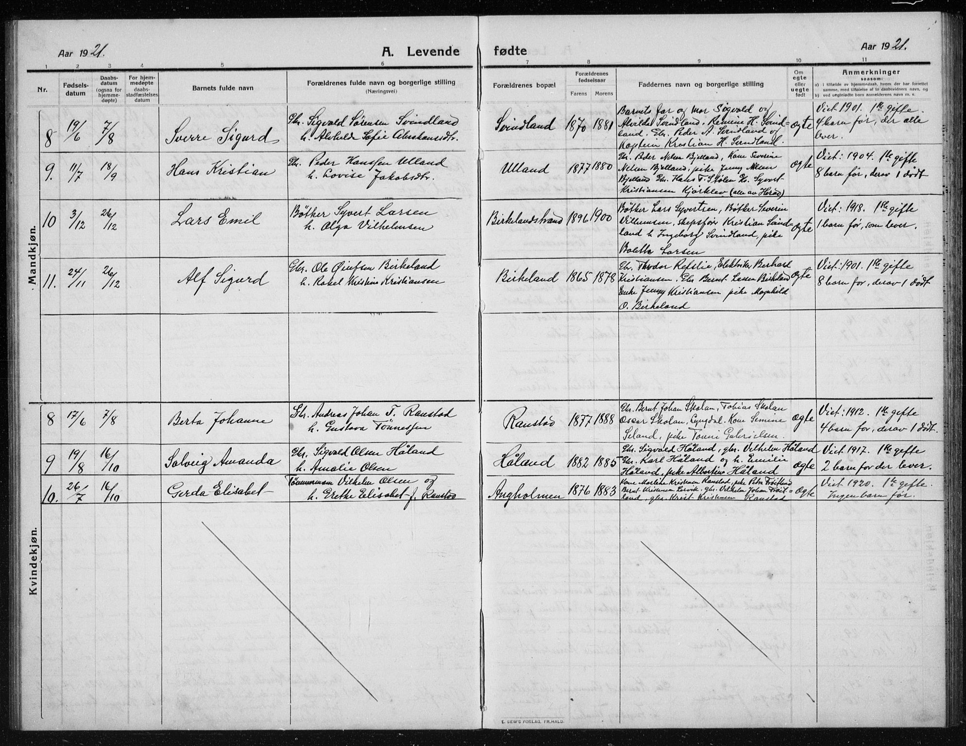 Kvinesdal sokneprestkontor, SAK/1111-0026/F/Fb/Fba/L0005: Parish register (copy) no. B 5, 1910-1934