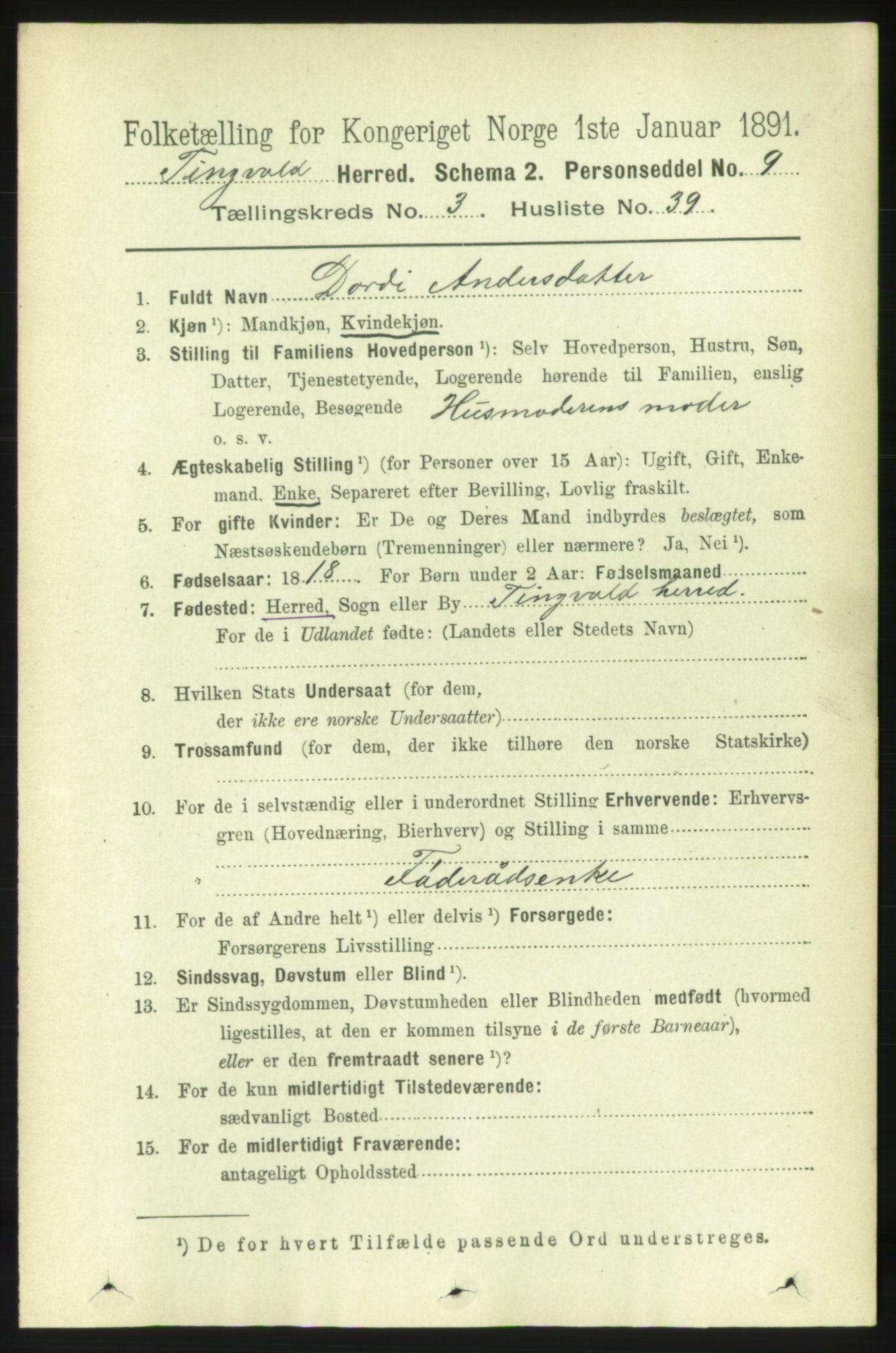 RA, 1891 census for 1560 Tingvoll, 1891, p. 1277