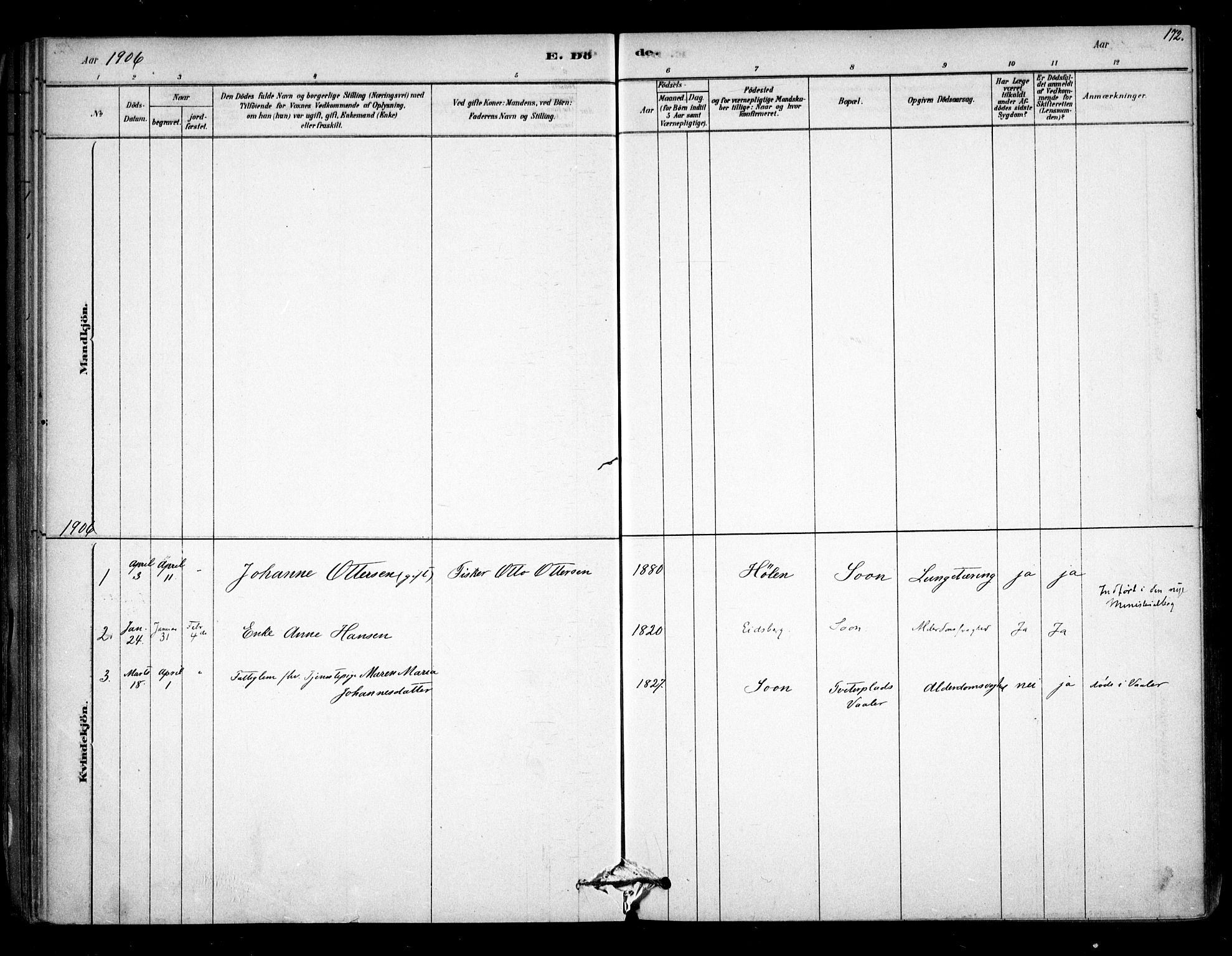 Vestby prestekontor Kirkebøker, AV/SAO-A-10893/F/Fc/L0001: Parish register (official) no. III 1, 1878-1906, p. 172