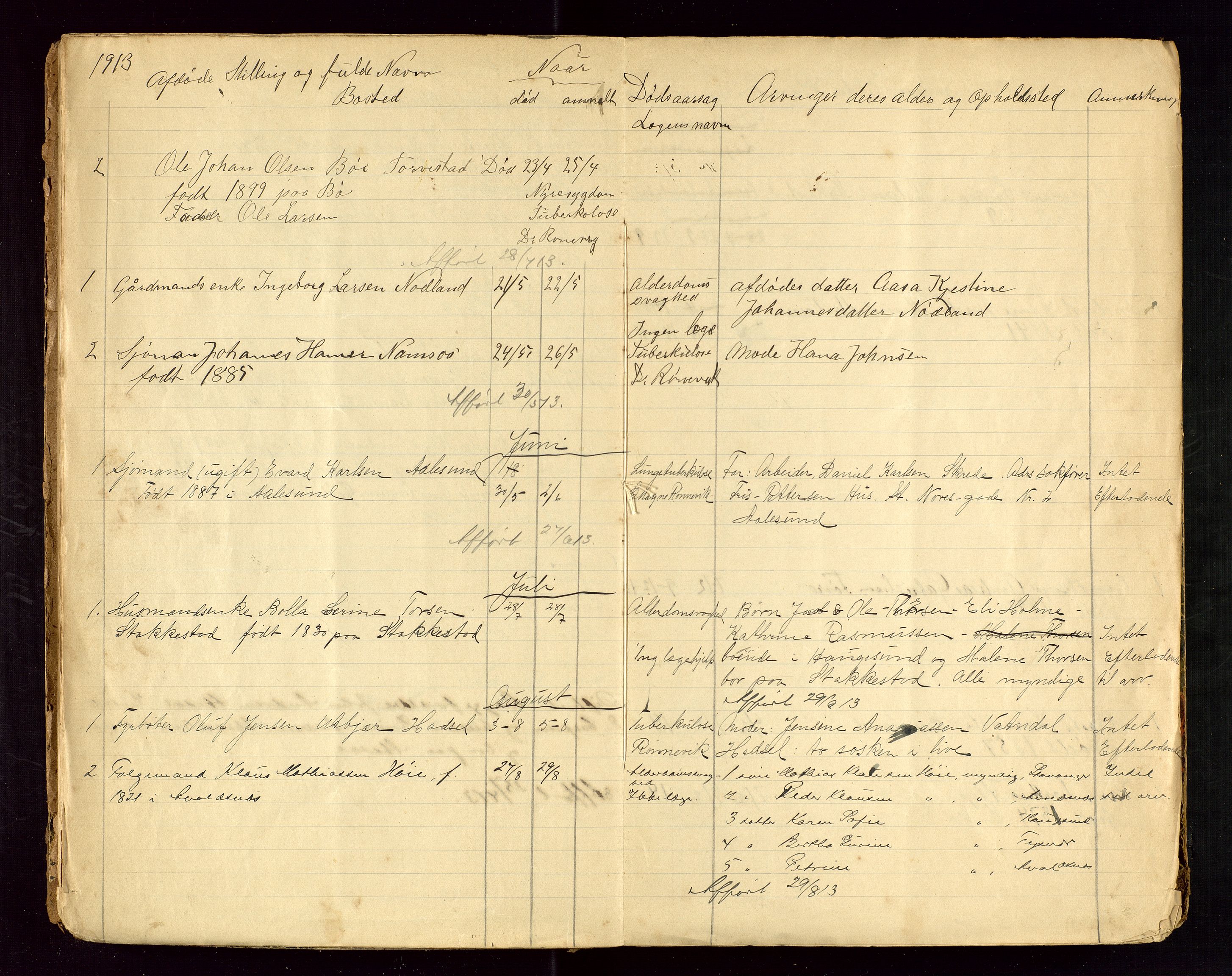 Avaldsnes lensmannskontor, AV/SAST-A-100286/Gga/L0001: "Dødslistene Avaldsnæs Prtgd  2 - 87  Kopervig Sogn  38 - 120", 1897-1916