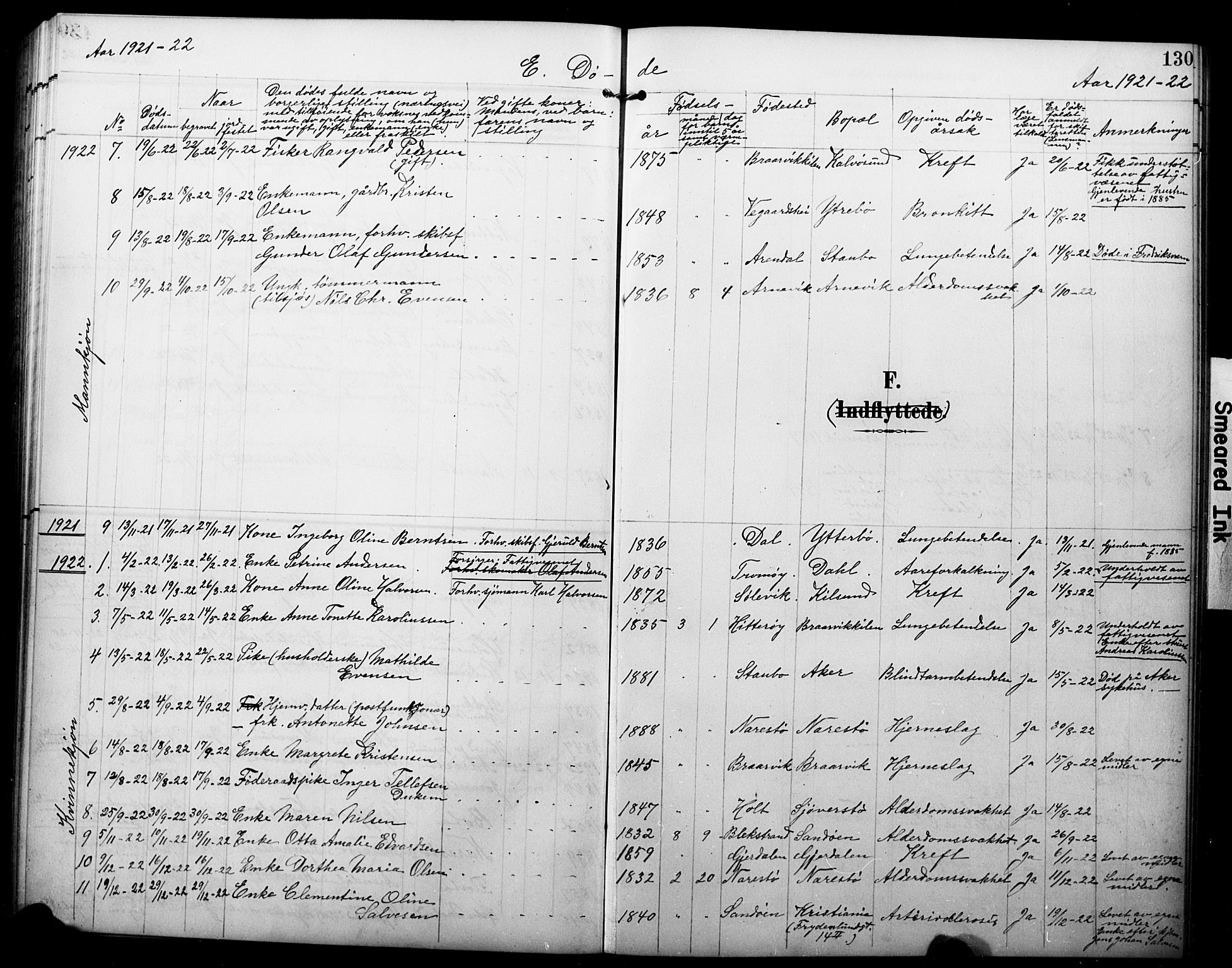 Dypvåg sokneprestkontor, AV/SAK-1111-0007/F/Fb/Fbb/L0005: Parish register (copy) no. B 5, 1905-1924, p. 130